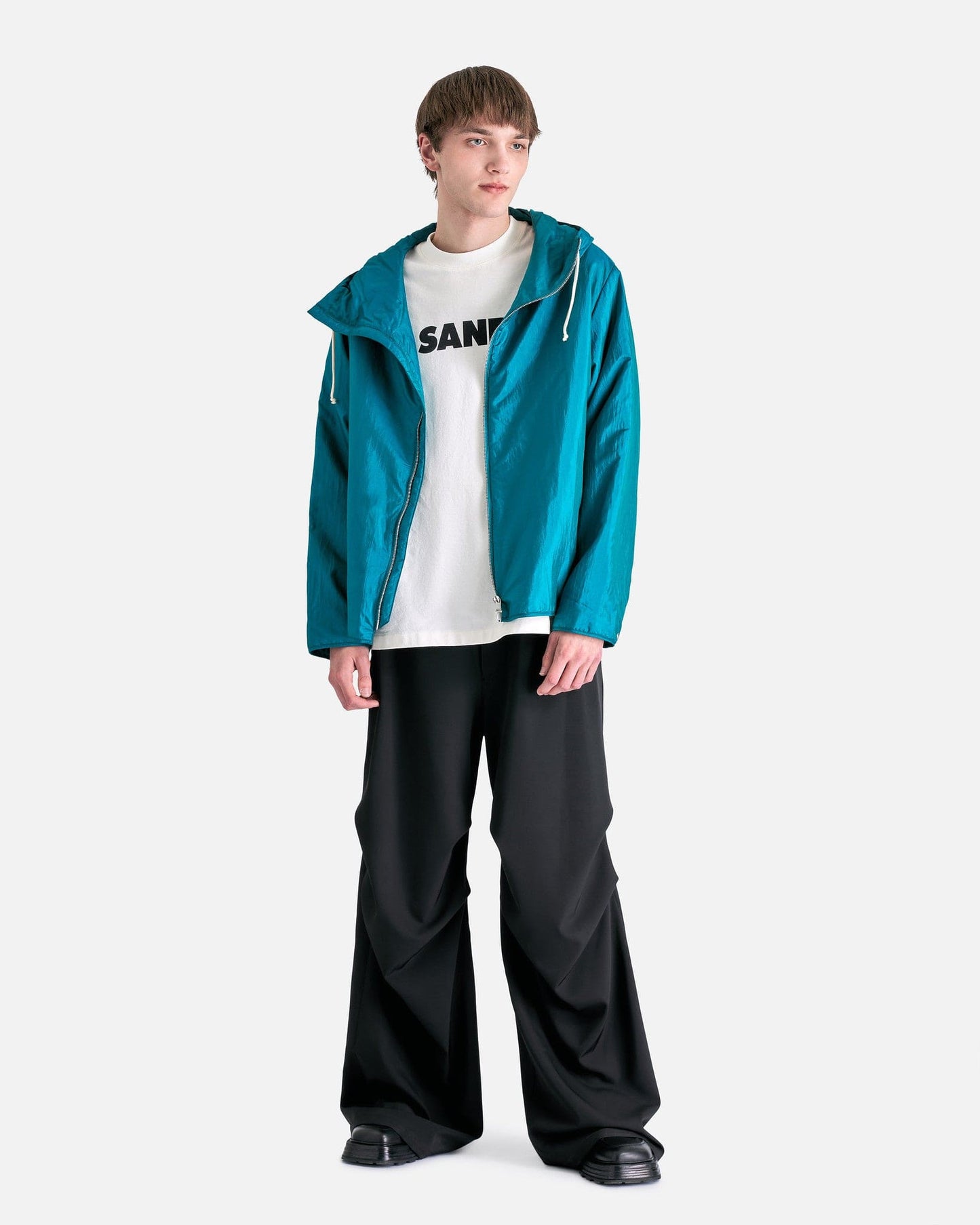 Jil Sander Men's Jackets Silk and Nylon Canvas Padded Blouson in Deep Teal