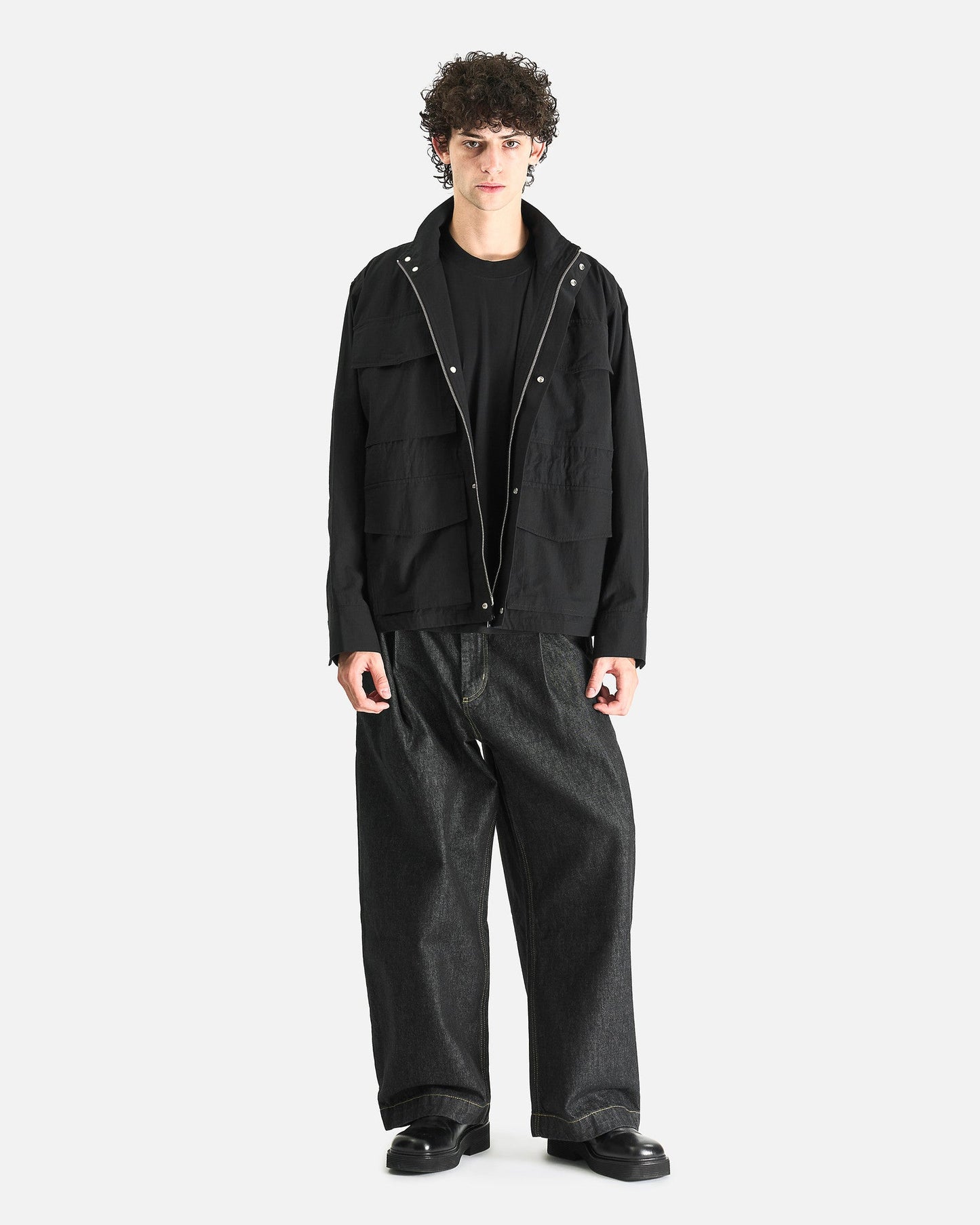 Studio Nicholson Men's Pants Single Pleat Denim Pant in Black