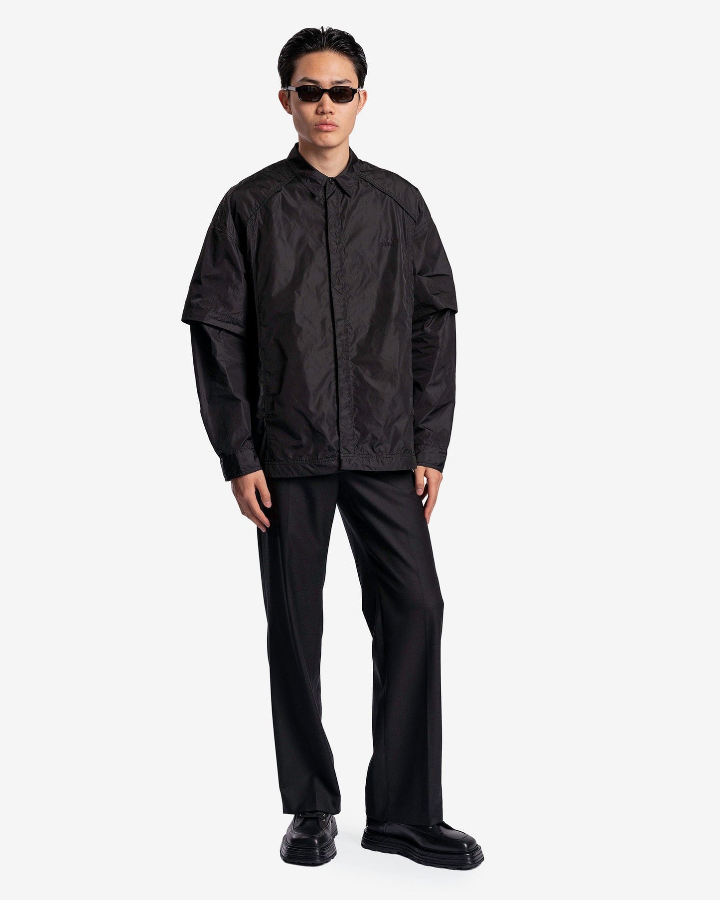 Juun.J Men's Shirts Sleeve Detachable Nylon Shirts in Black