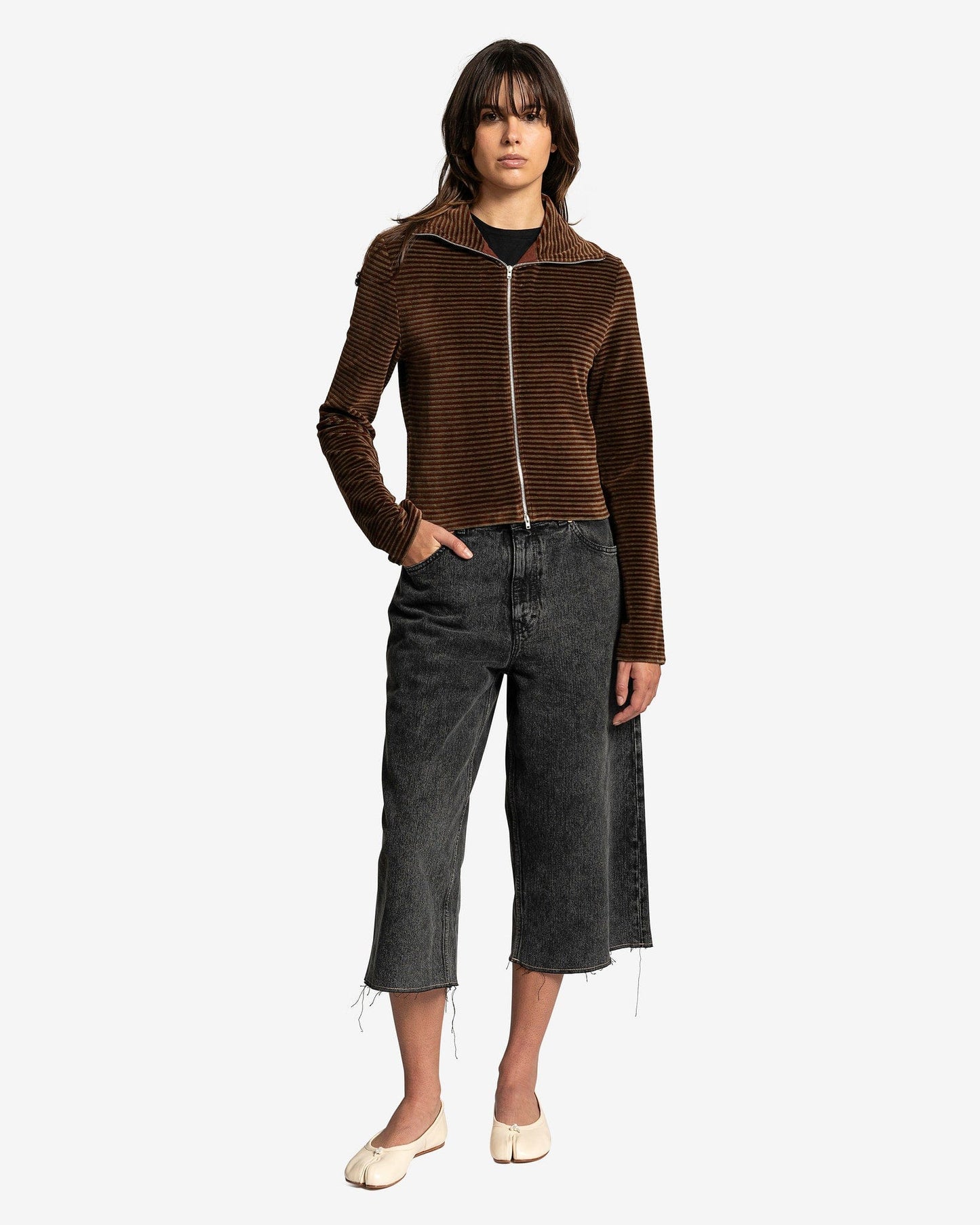 Our Legacy Women Tops Slim Zip Longsleeve in Scoobie Stripe Velour