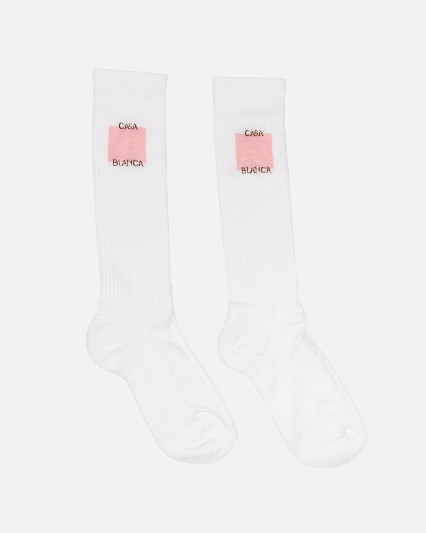 Casablanca Men's Socks Square Logo Ribbed Sport Socks in White/Pink