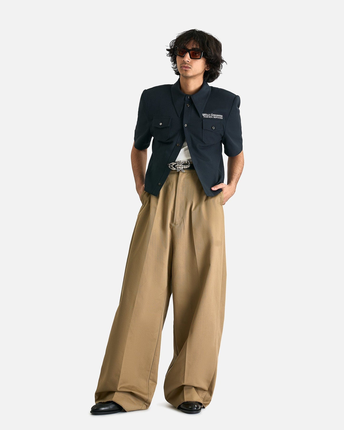 Willy Chavarria Men's Shirts Staple Work Shirt in Navy