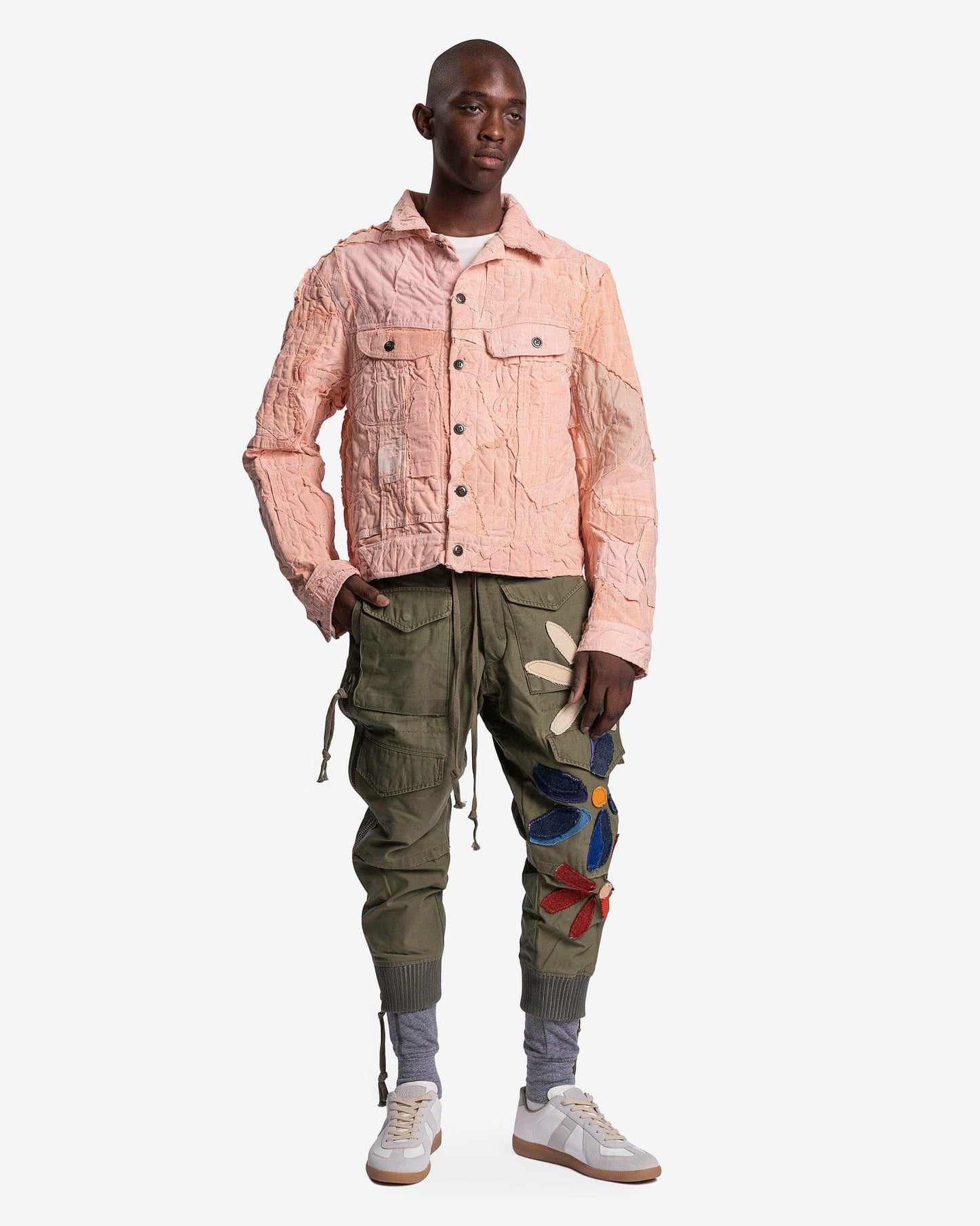 Greg Lauren Men's Jackets Stitchwork Trucker Jacket in Pink