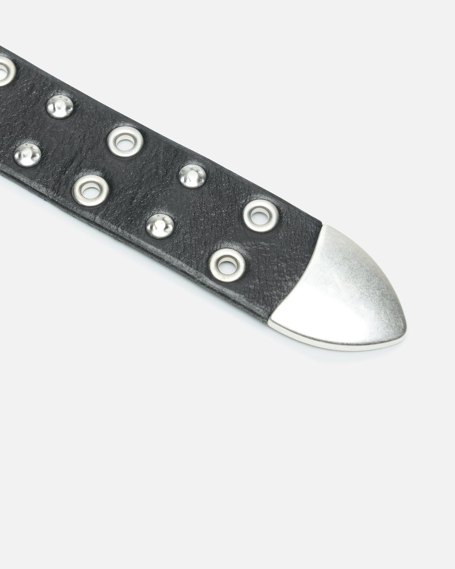 Our Legacy Leather Goods Studded Double Tongue Belt in Flecking Black Leather