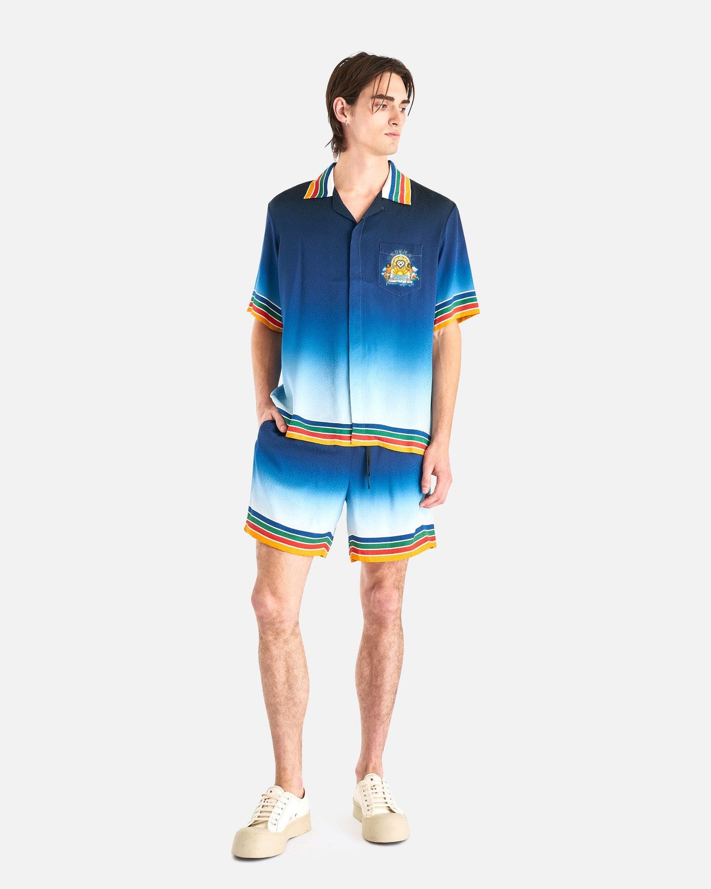 Casablanca Men's Shorts Studio De Musique Silk Shorts with Drawstrings in Blue