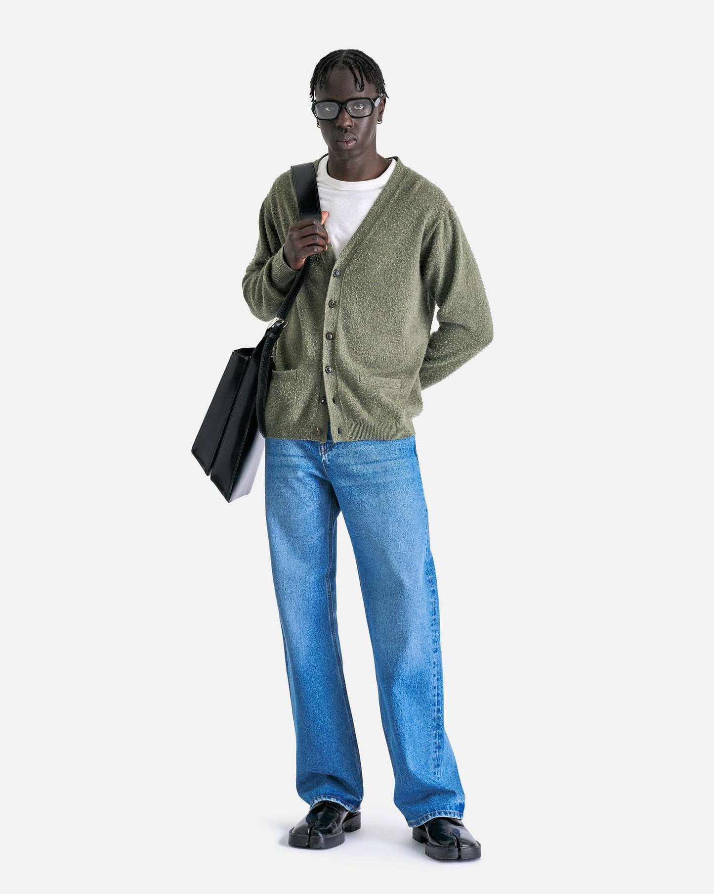 Maison Margiela Men Sweaters Summer Cashmere Cardigan in Moss