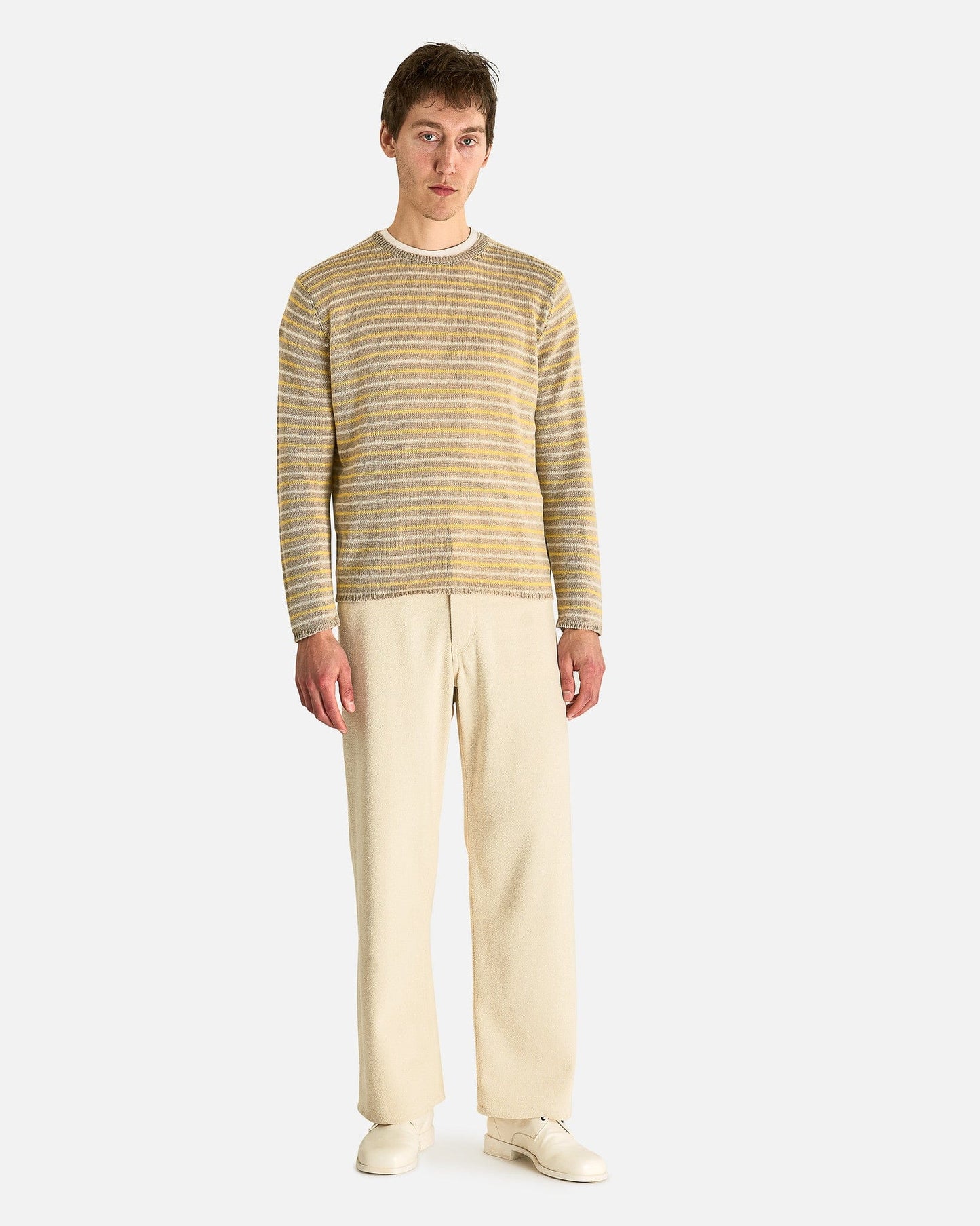 Auralee Men's Knitwear Summer Cashmere Knit Pullover in Beige/Yellow