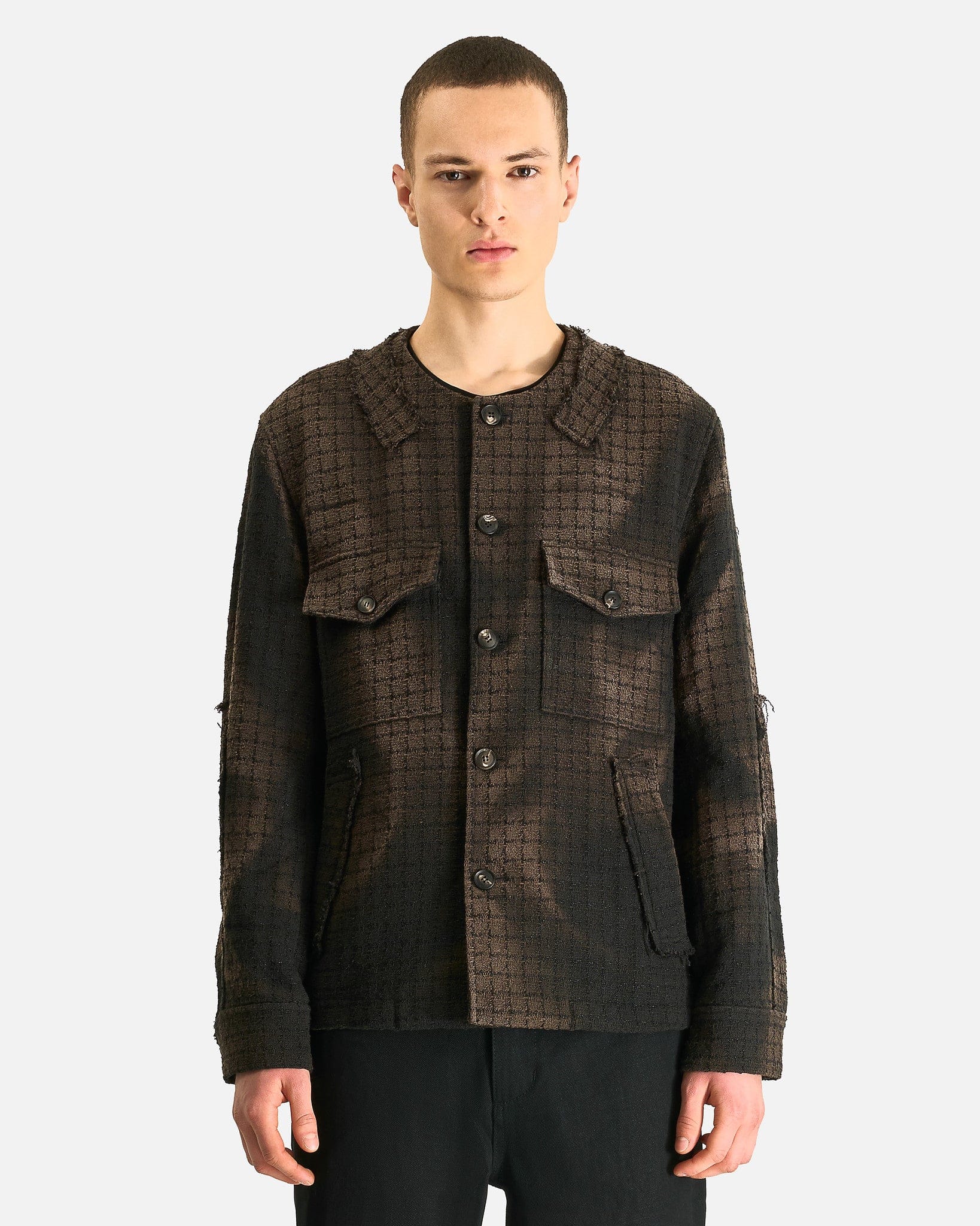 Sun-Bleached Collarless Tweed Jacket in Black – SVRN