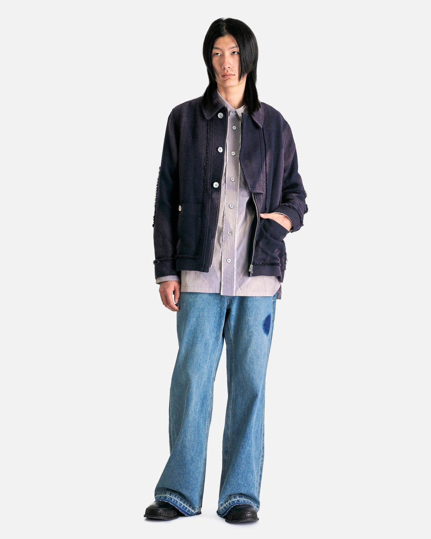 JiyongKim Men's Jackets Sun-Bleached Tweed Jacket in Navy