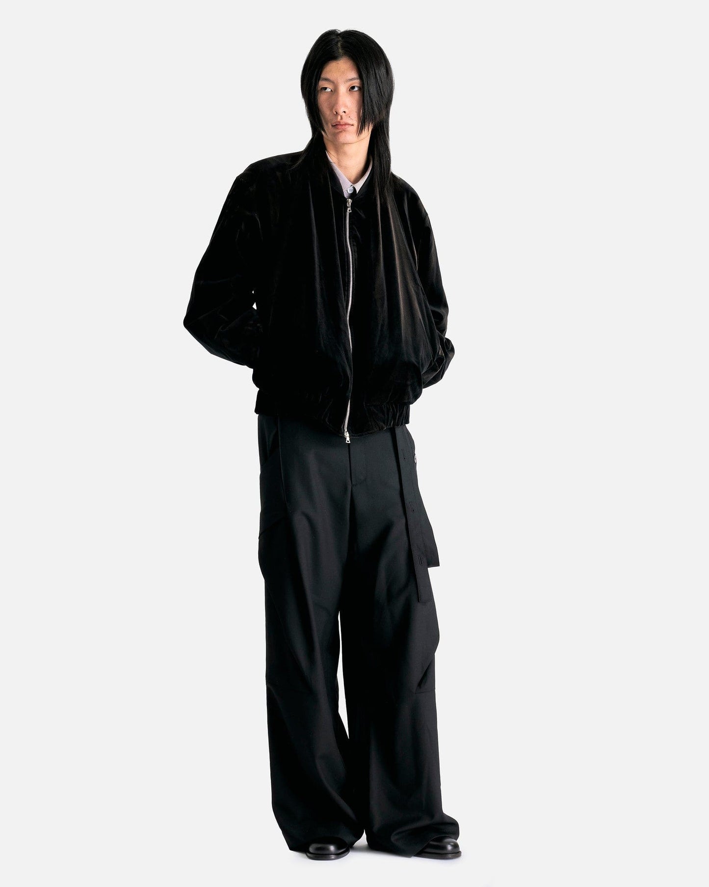 JiyongKim Men's Jackets Sun-Bleached Velvet Shawl Collar Bomber in Black