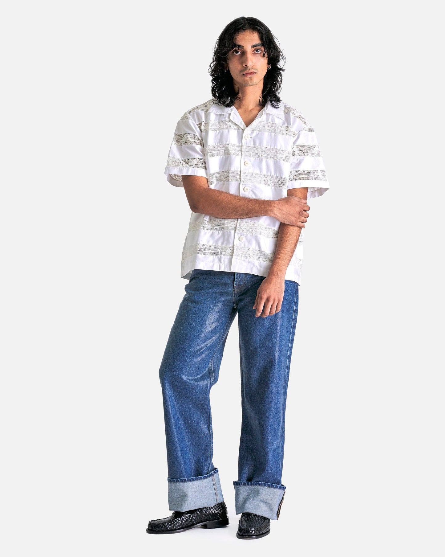 Bode Men's Shirts Tennis Lace SS Shirt in Cream