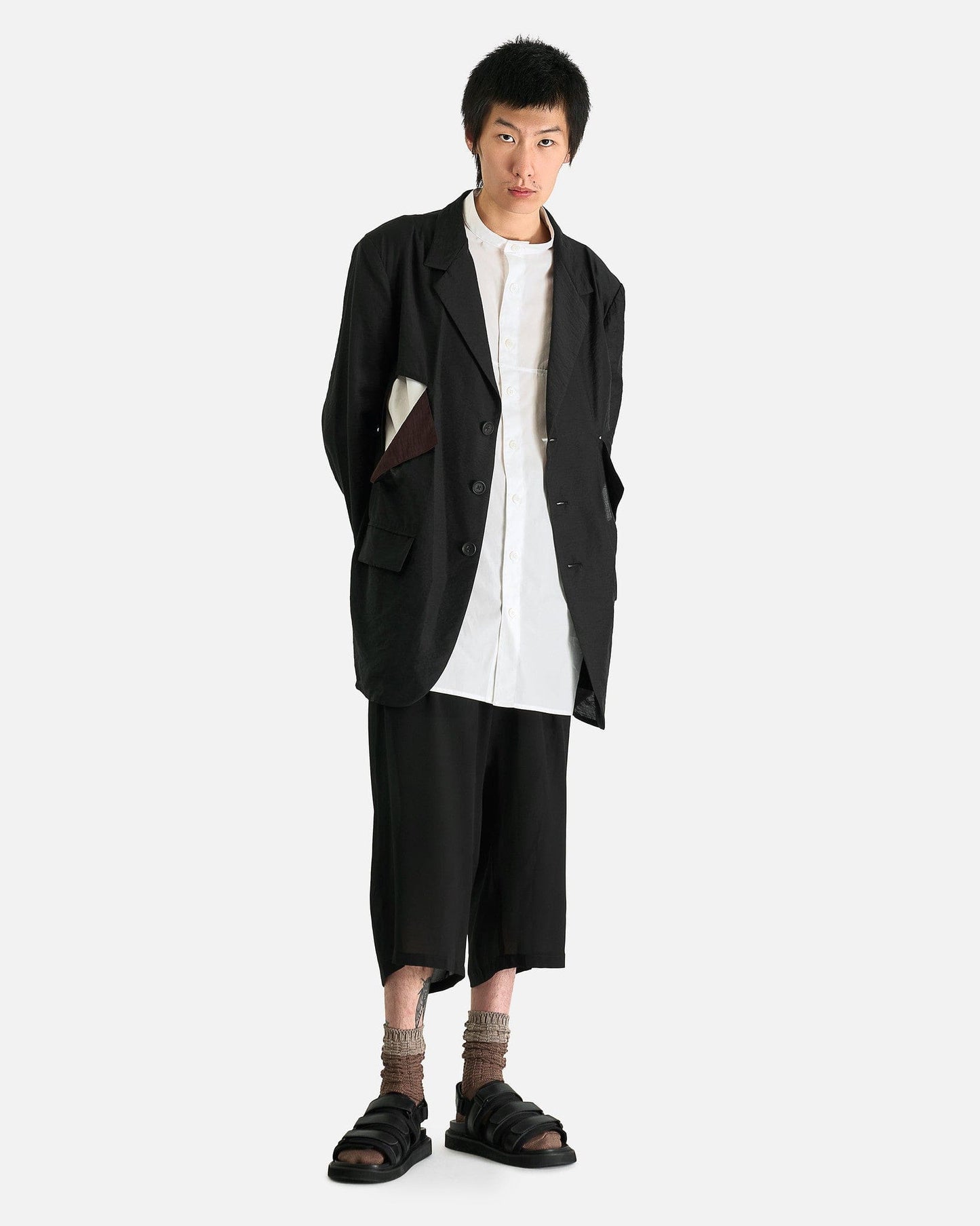 Yohji Yamamoto Pour Homme Men's Pants Tucked Seam Wide Pants in Black