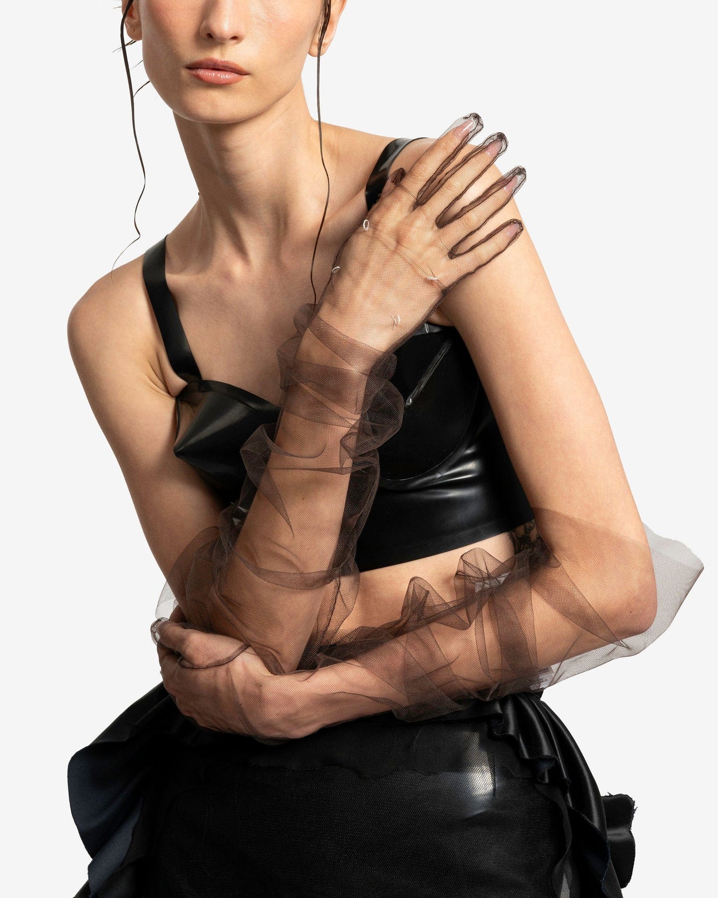 Maison Margiela Men's Gloves Tulle Gloves in Dark Brown