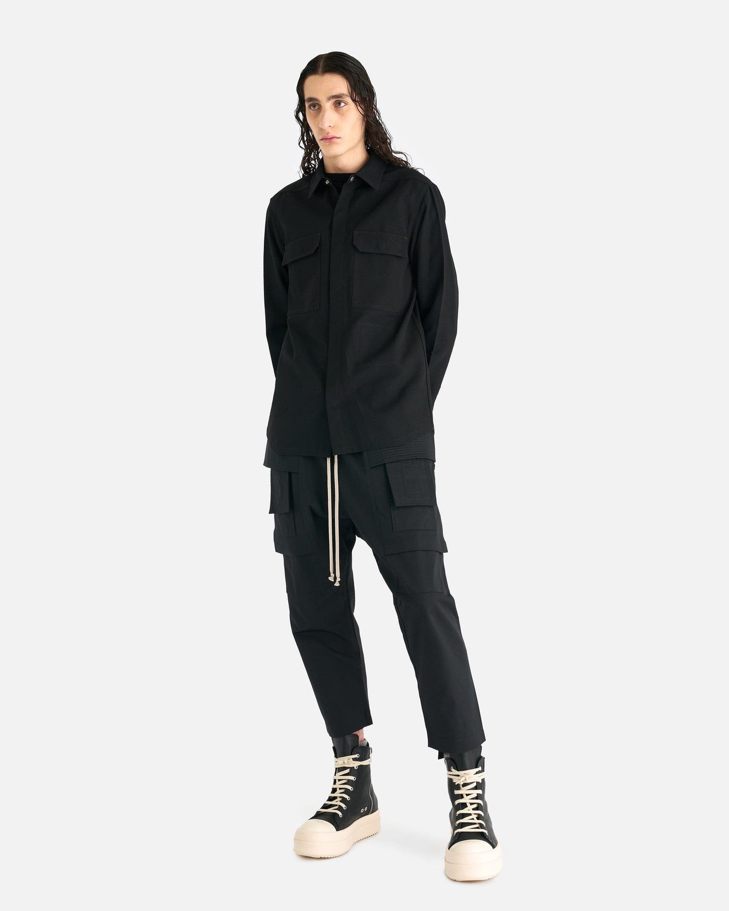 Rick Owens DRKSHDW Men's Pants Twill Cropped Creatch Cargo in Black