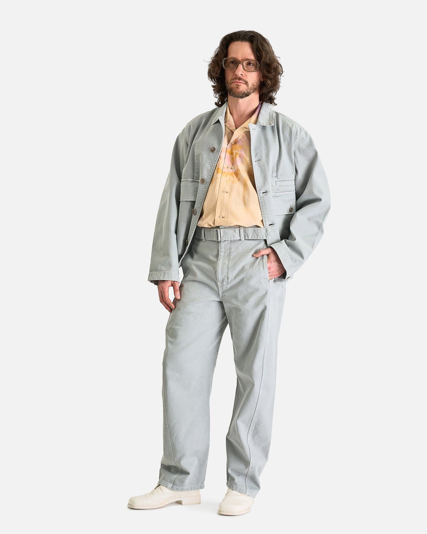 LEMAIRE Men's Pants Twisted Belted Pants in Snowy Blue Grey