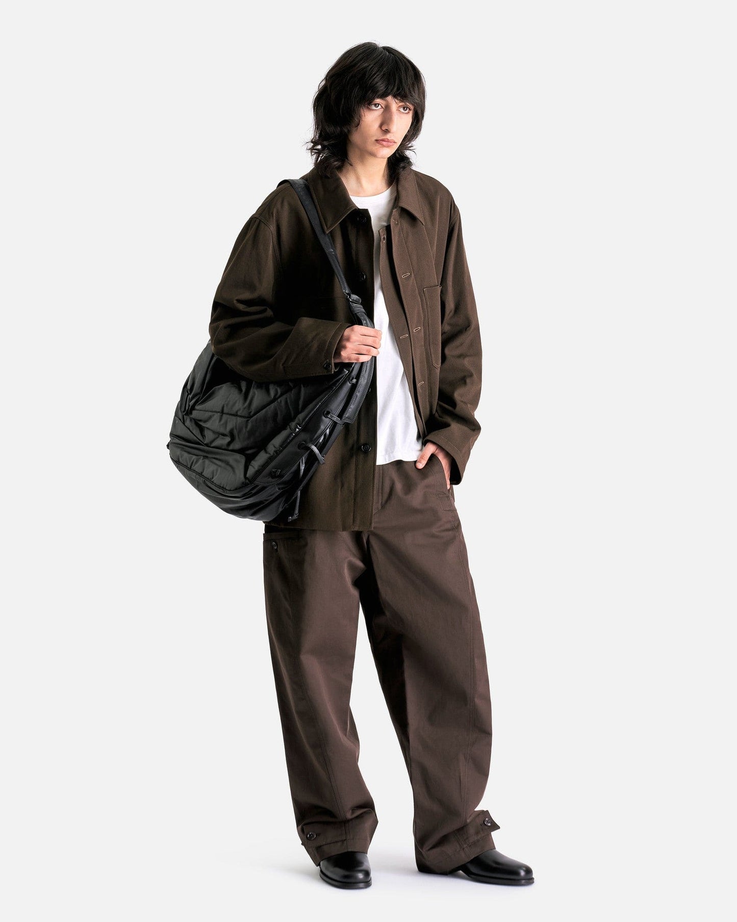 LEMAIRE Men's Pants Twisted Pants with Adjustable Cuff in Espresso