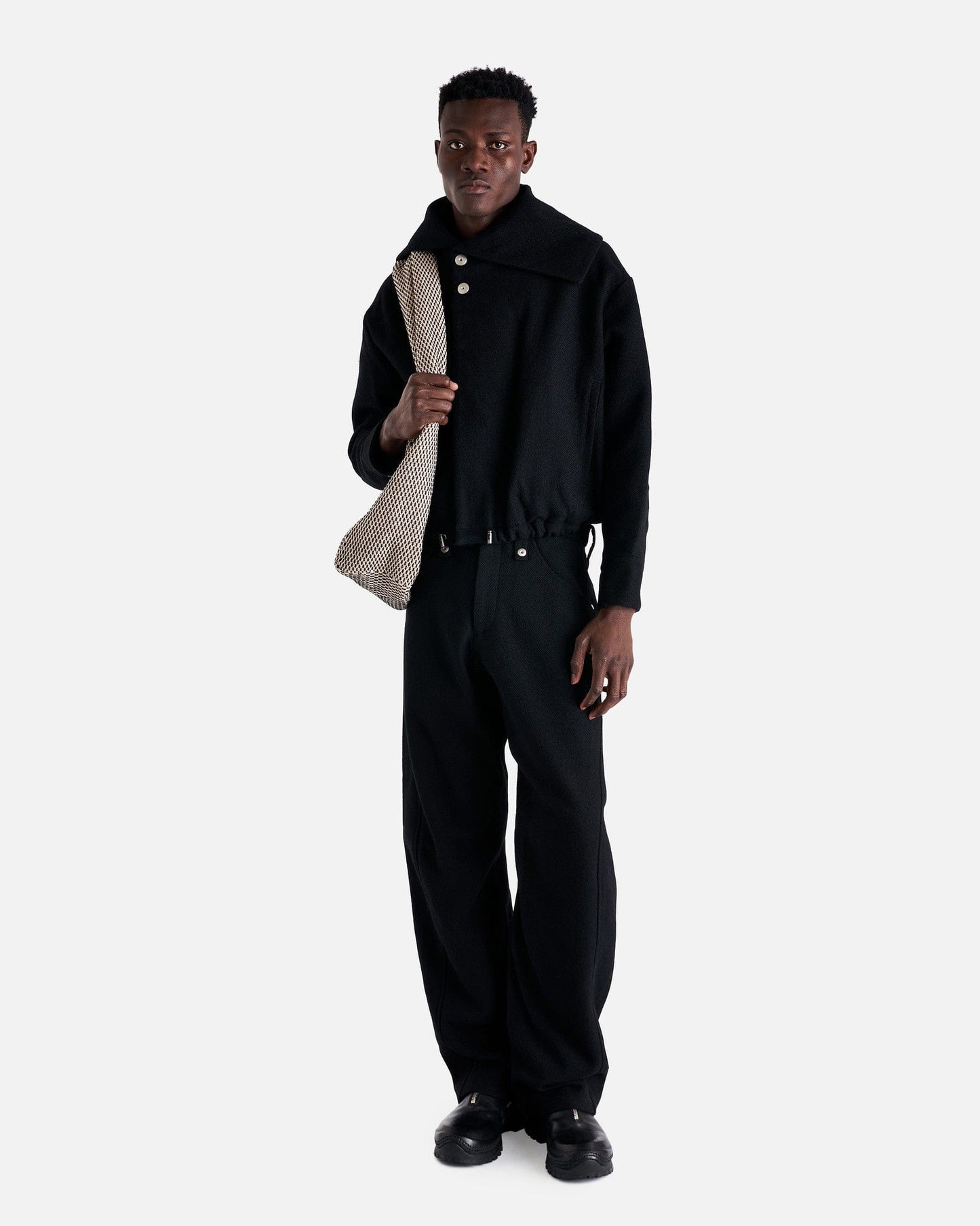 Omar Afridi Men's Pants Twisted Trousers in Black Dry Wool