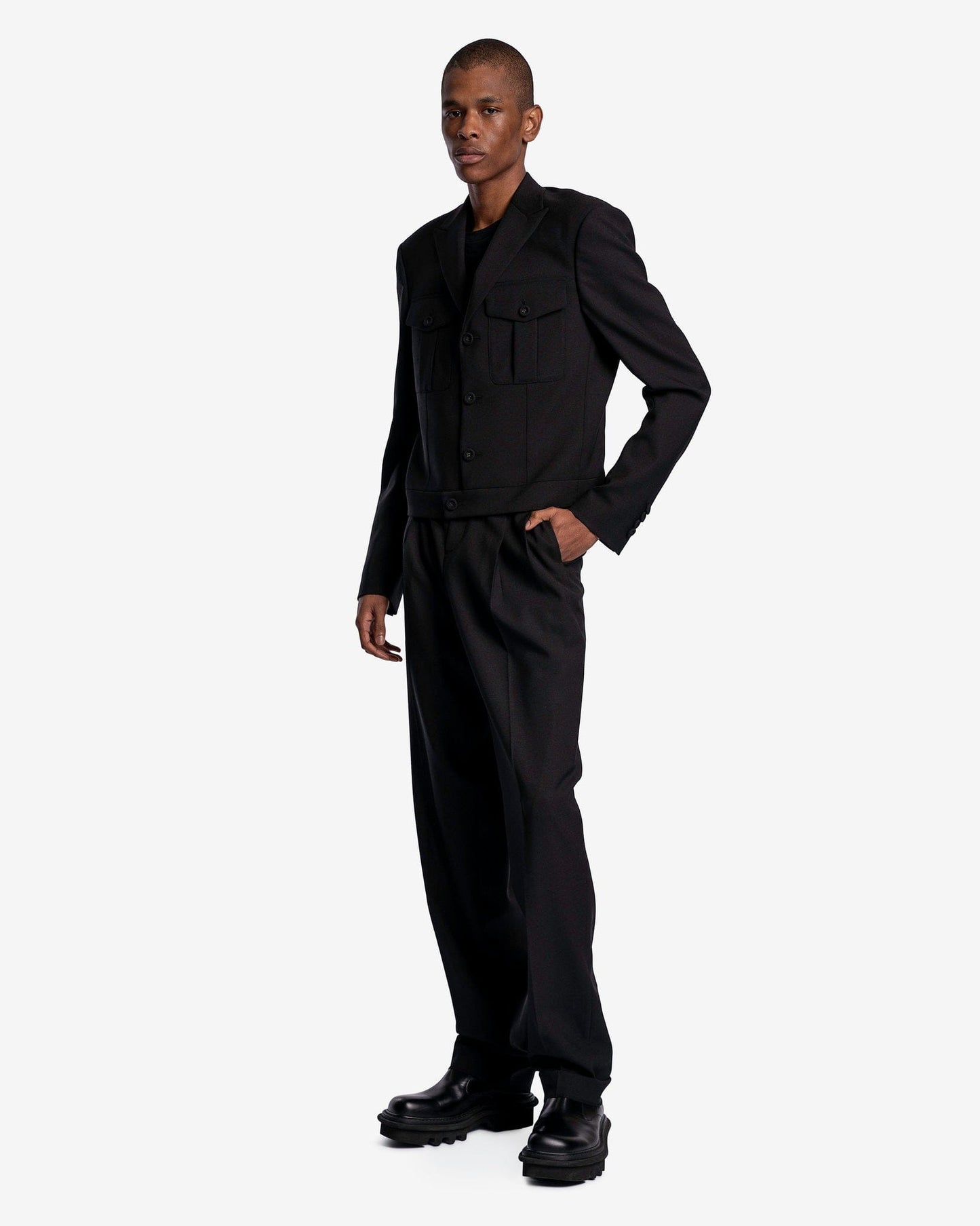 KANGHYUK Men's Pants Two Tuck Wide Pants in Black