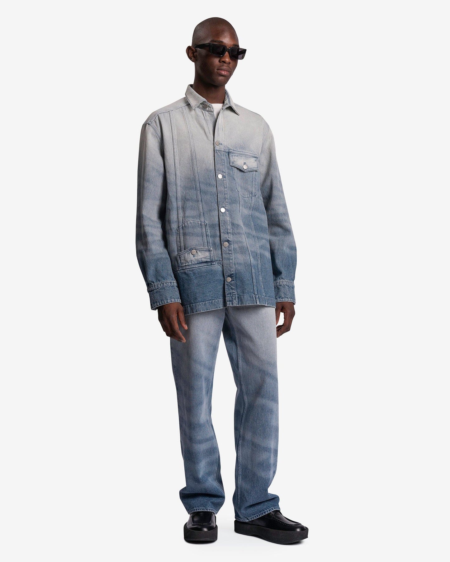 Botter Men's Shirts Upside Down Long Sleeve Shirt in Denim Wash 1