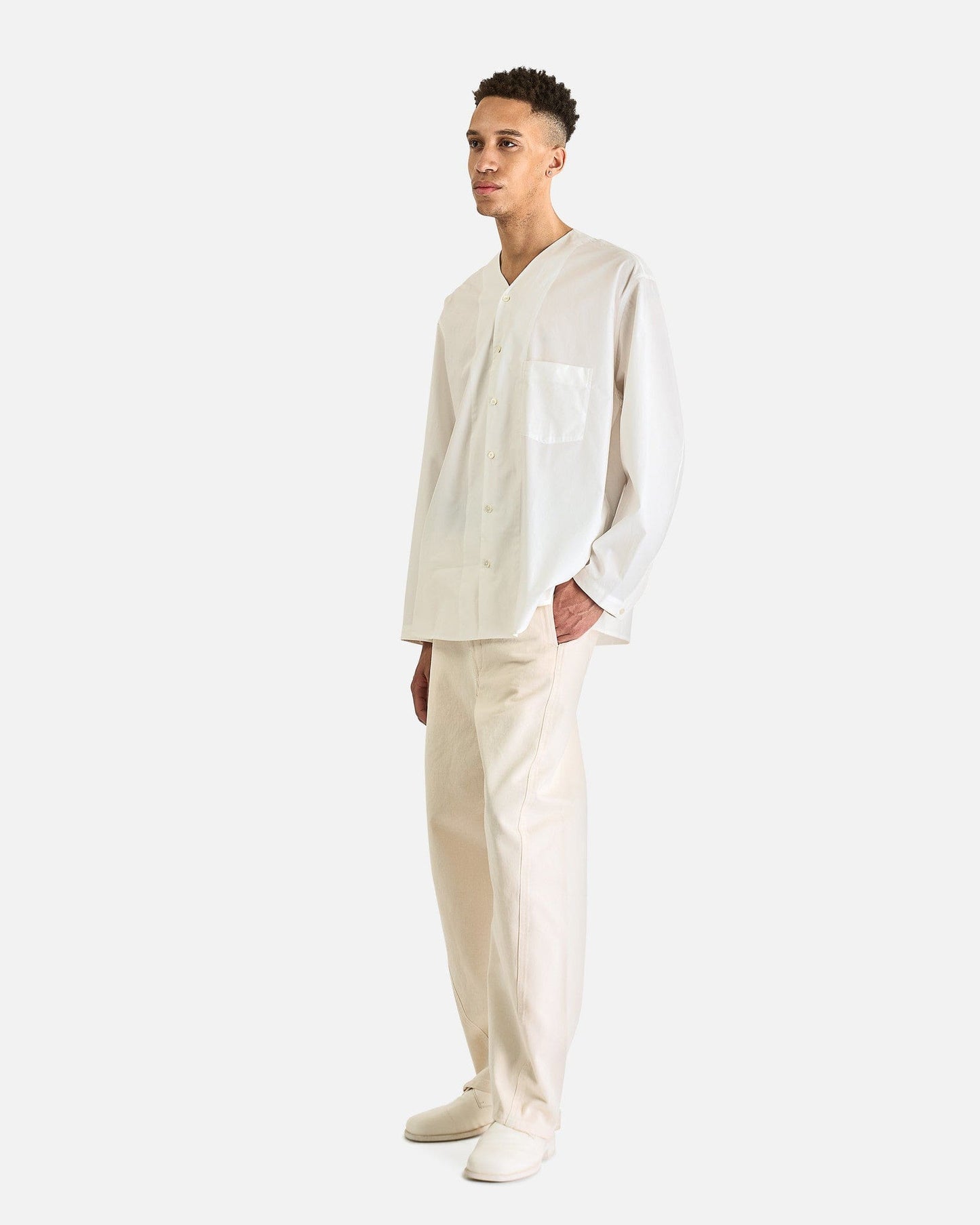 LEMAIRE Men's Shirts V Neck Shirt in Chalk