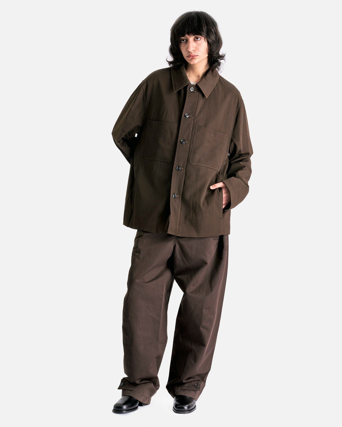 LEMAIRE Men's Coat Wadded Facing Blouson in Kobicha Brown