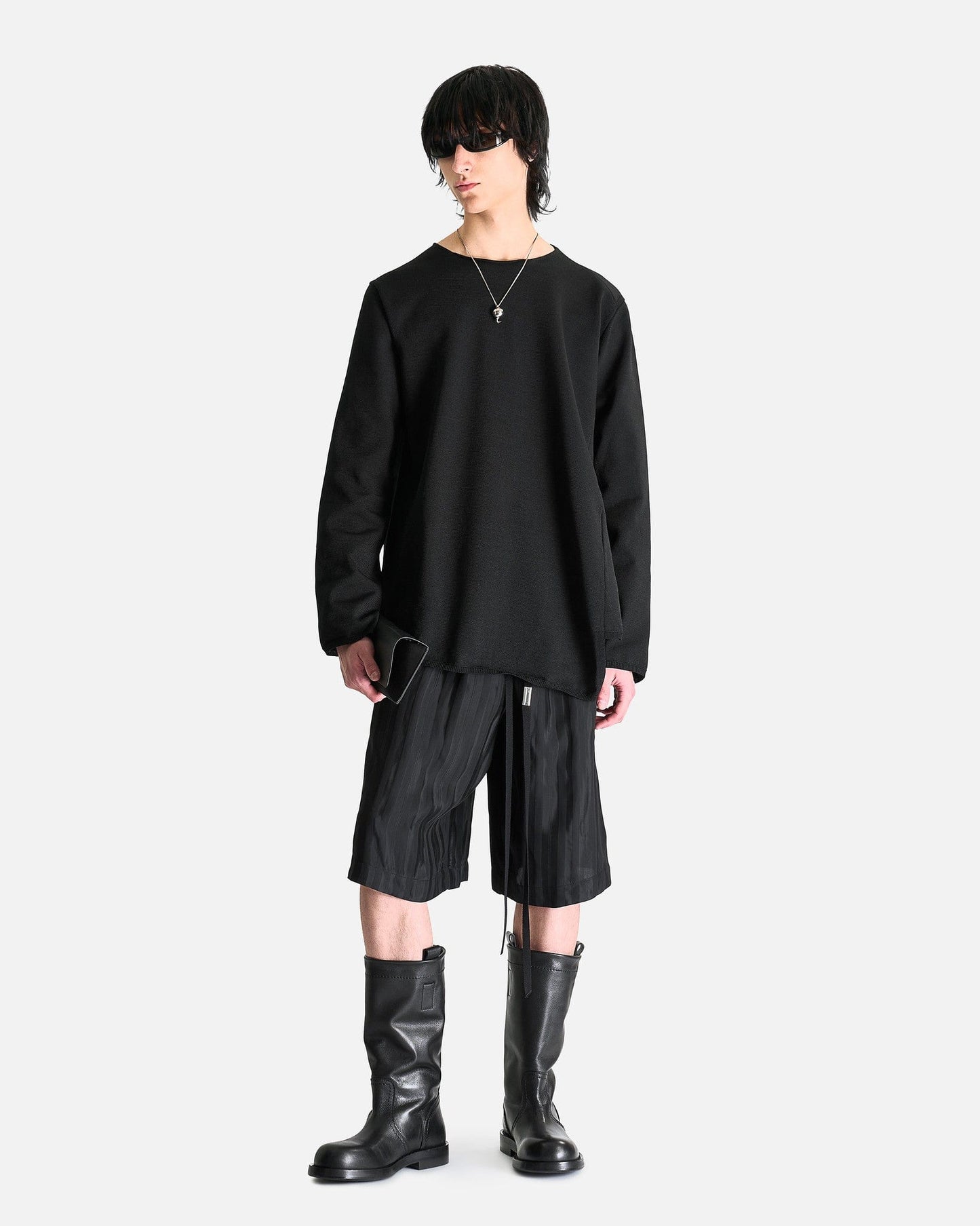 Ann Demeulemeester Men's Shorts Waldemar Lounge Bermuda Striped Shorts in Black