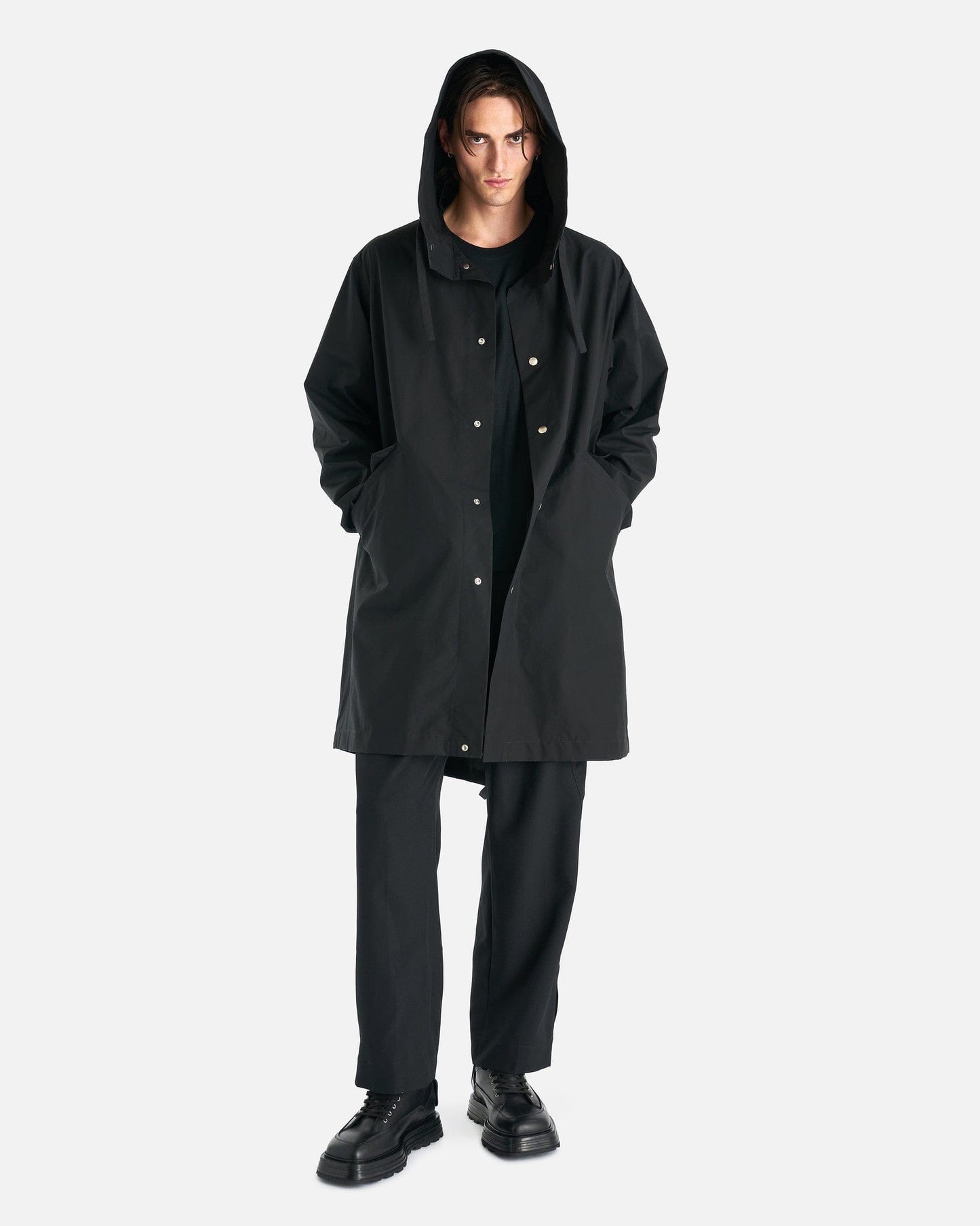 Jil Sander Men's Jackets Water Repellent Cotton Logo Parka 01 in Black
