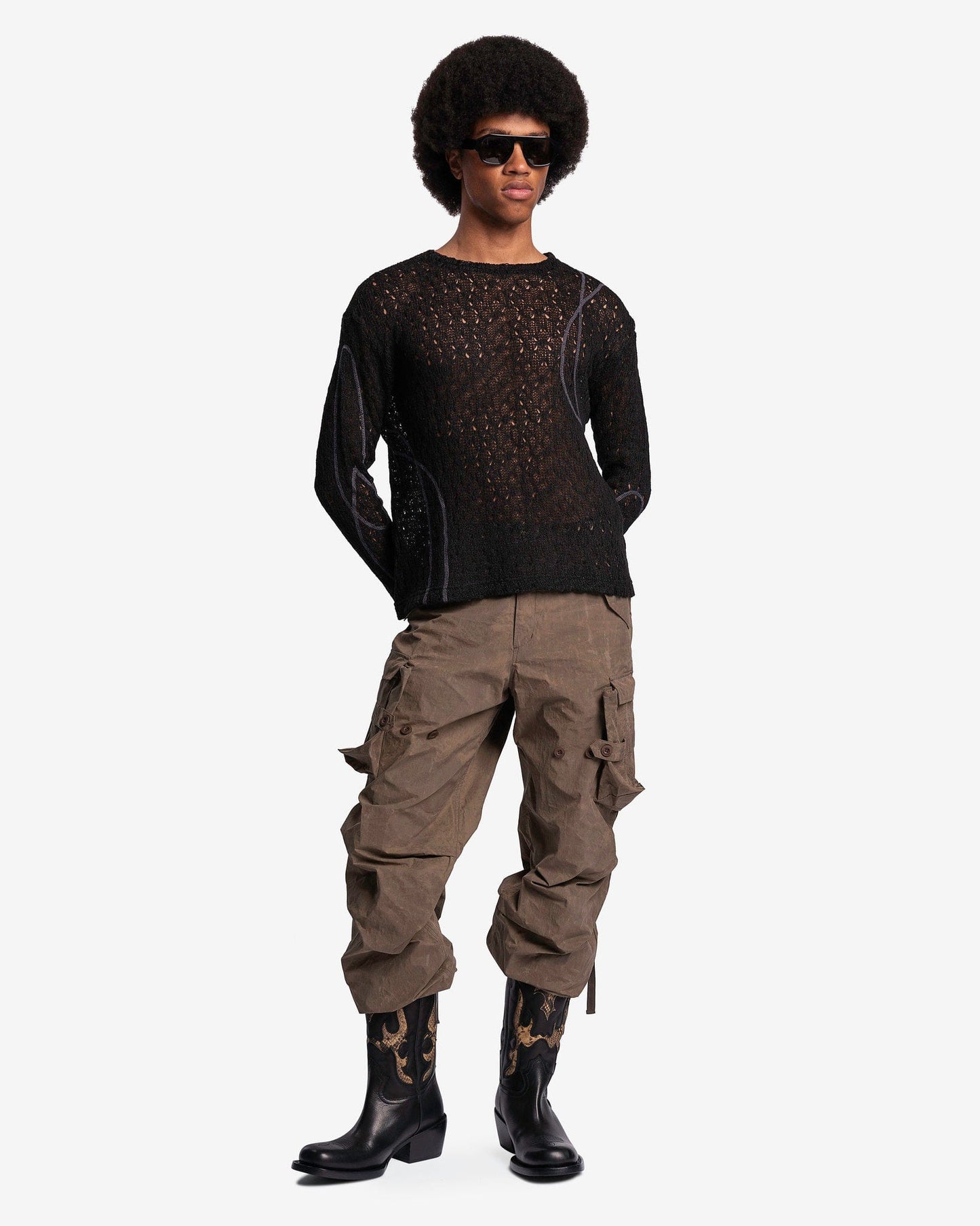 Andersson Bell Men's Sweater Watton Net Crewneck Sweater in Black