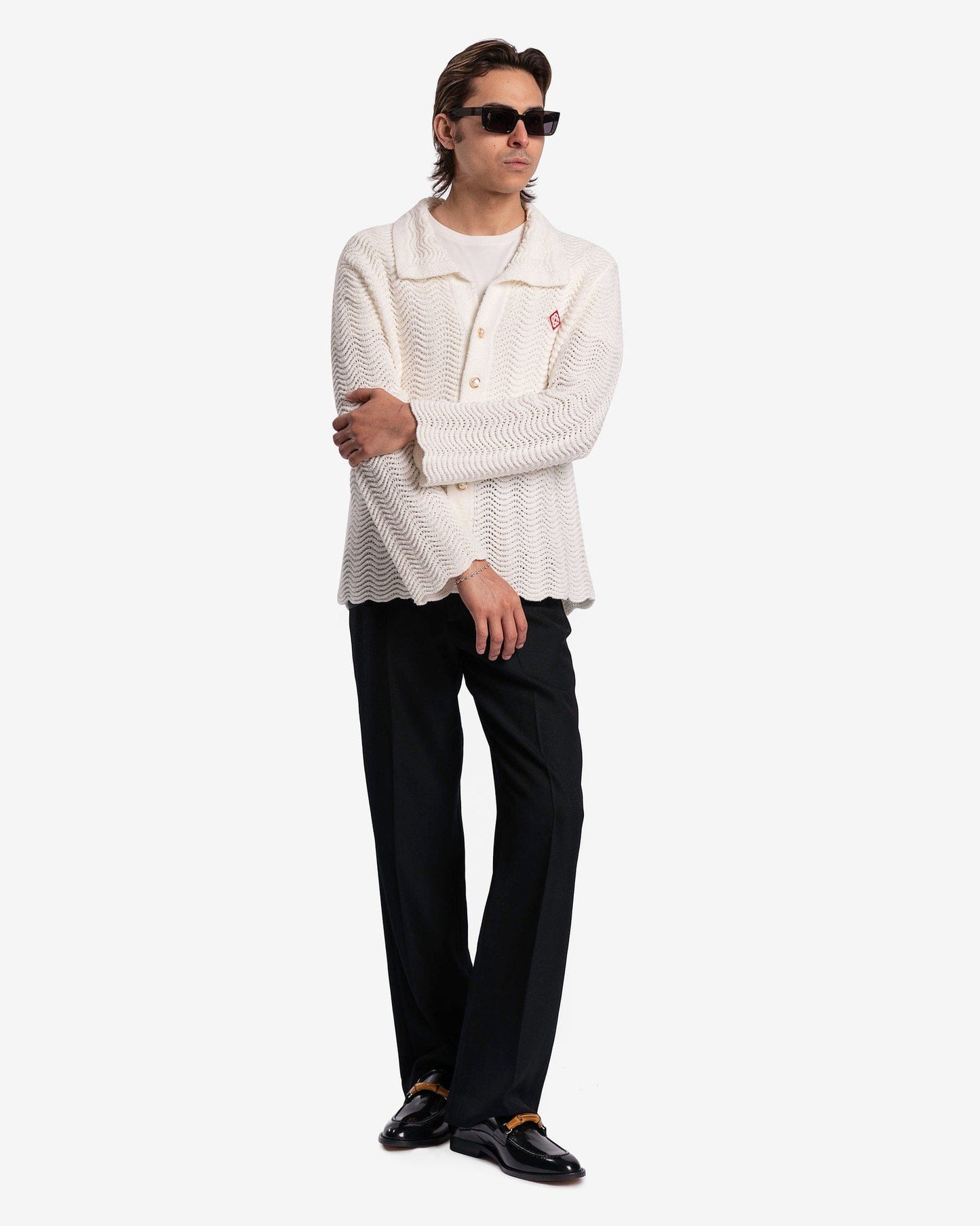 Casablanca Men's Shirts Wavy Gradient Long Sleeve Shirt in Off-White