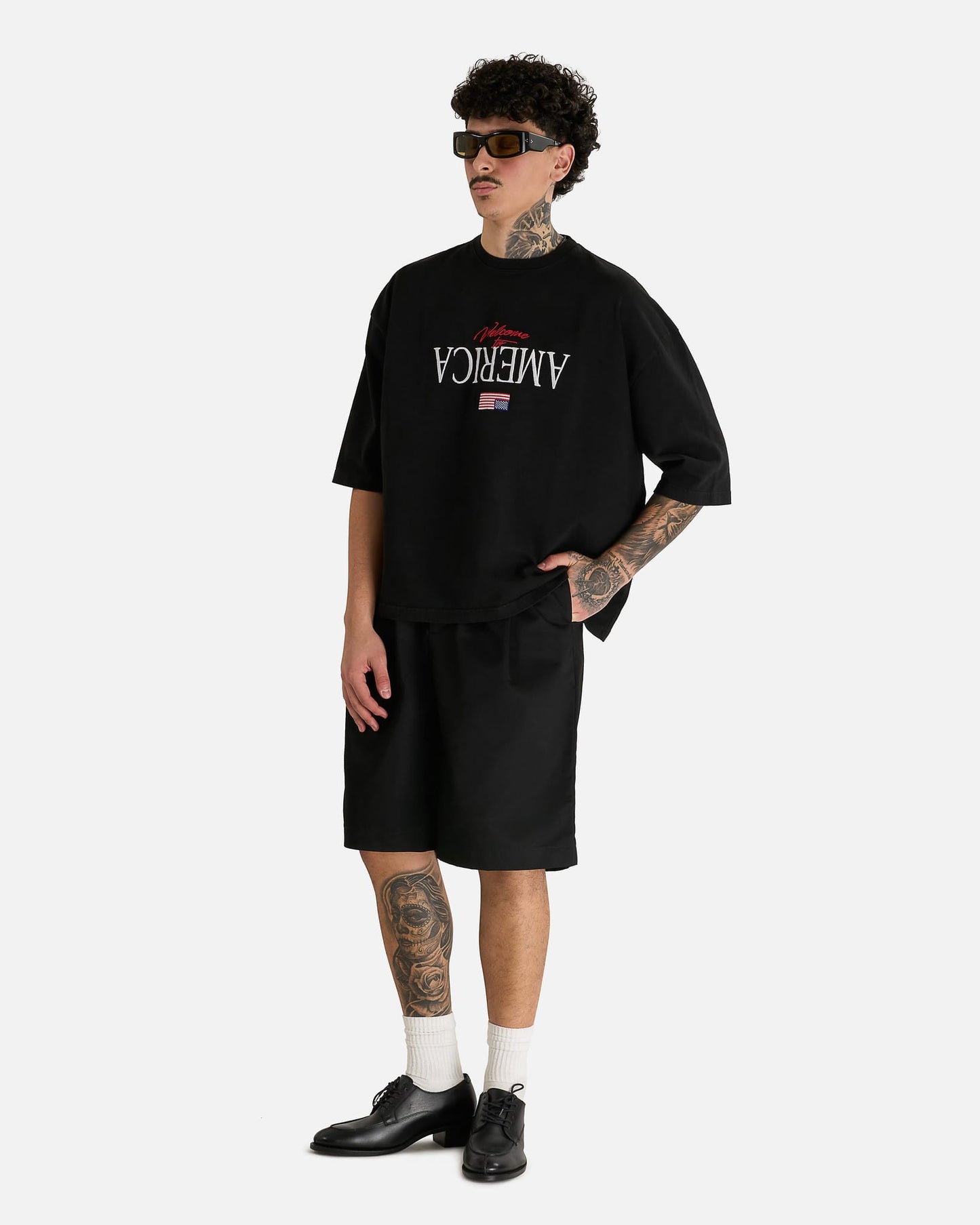 Willy Chavarria Men's T-shirts Welcome to America Buffalo Tee in Black