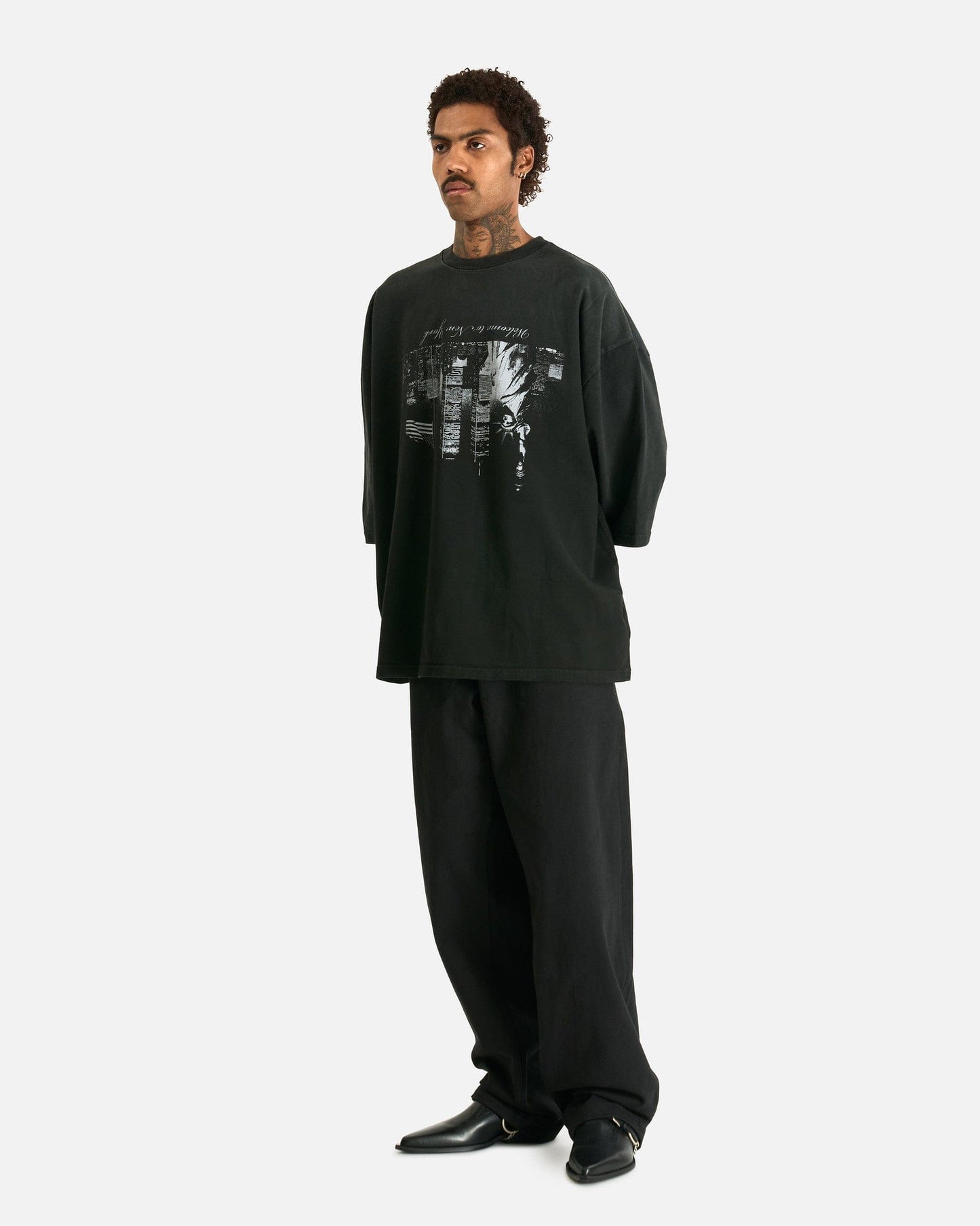 Willy Chavarria Men's T-Shirts Welcome to NY Buffalo Tee in Black