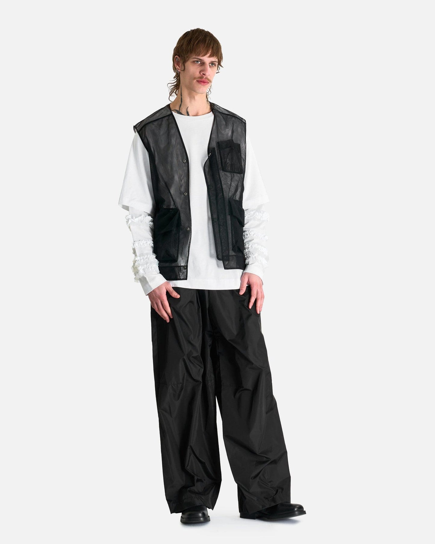 Simone Rocha Men's Pants Wide Leg Puddle Track Pant in Black