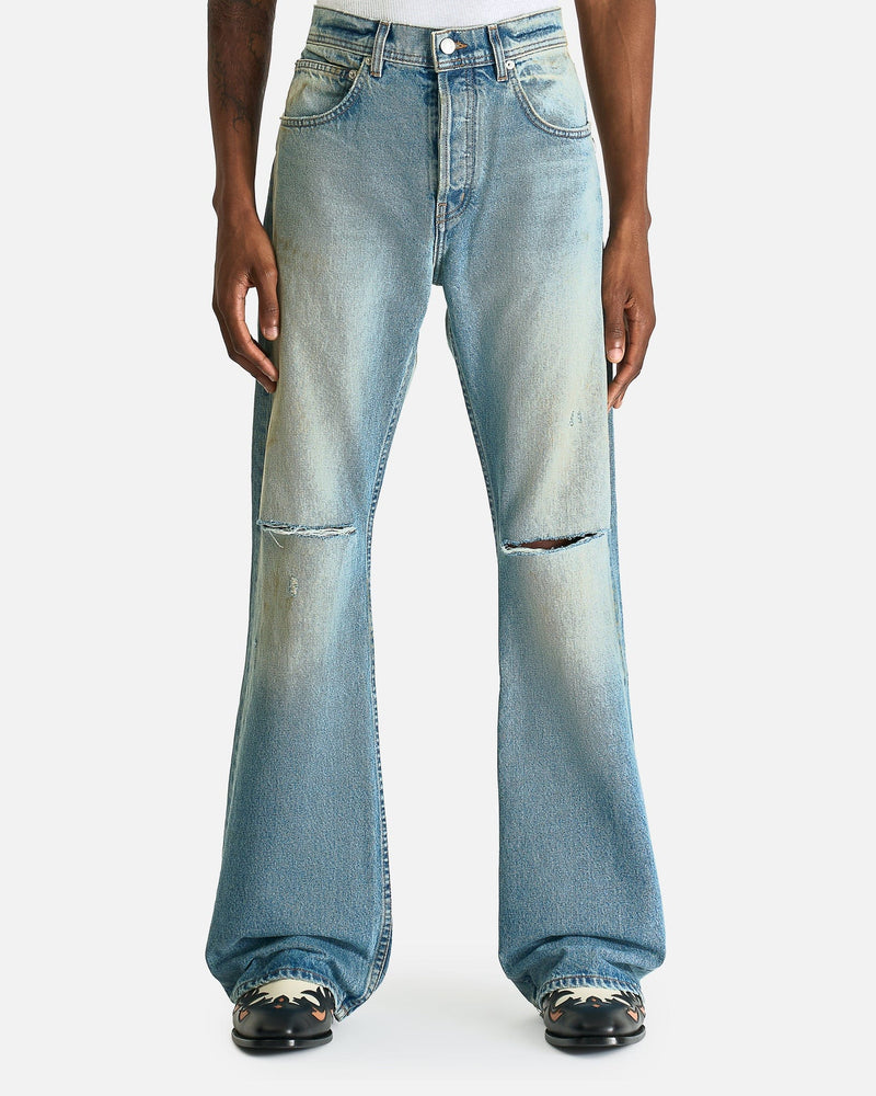 Enfants Riches Deprimes Men's Jeans Wider Flare Leg Jeans in Light Blue Wash