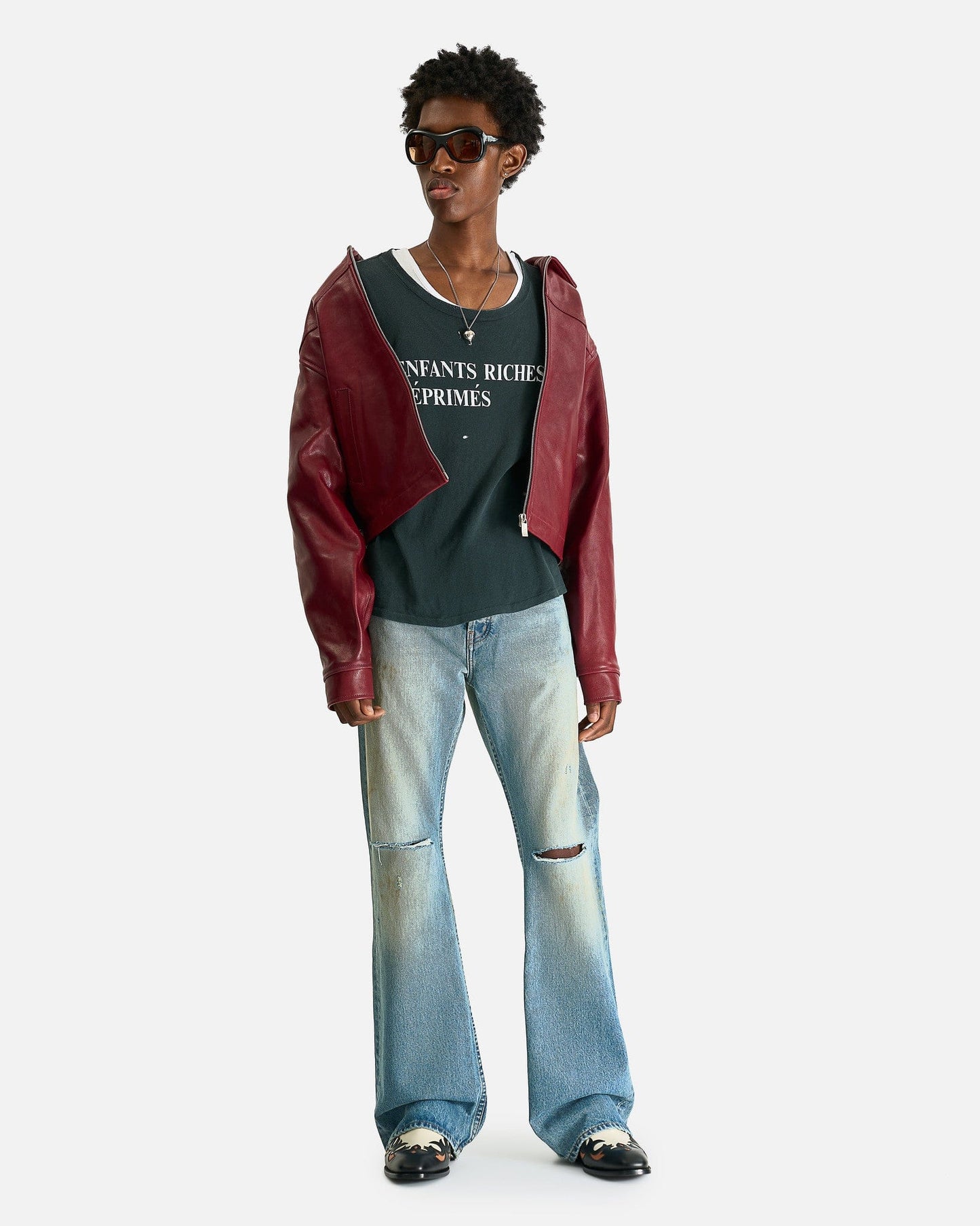 Enfants Riches Deprimes Men's Jeans Wider Flare Leg Jeans in Light Blue Wash