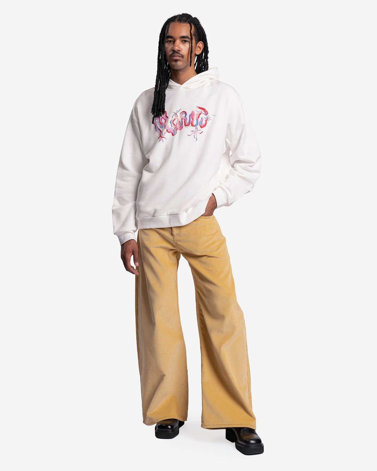 Marni Men's Sweatshirts Wild Loopback Jersey Hoodie in Stone White