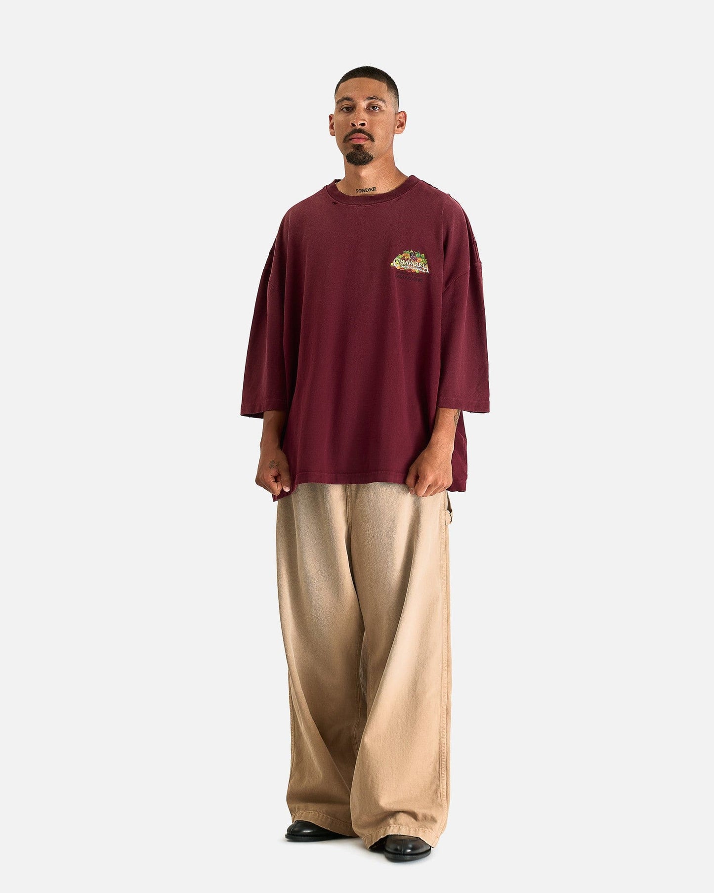 Willy Chavarria Men's T-Shirts Willy Produce Destroyed Buffalo Tee in Beetroot