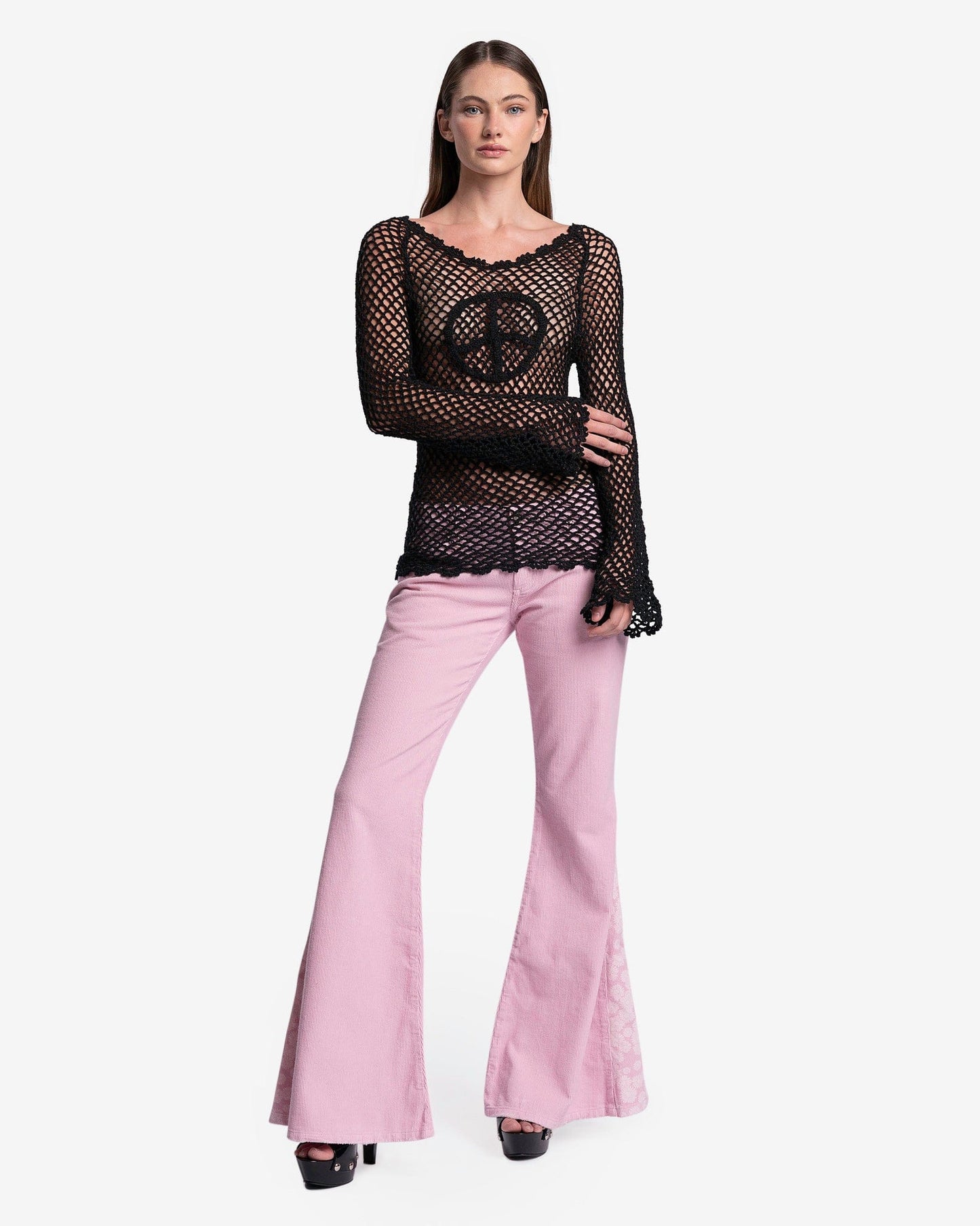 ERL Women Tops Women's Hand Crochet Knit Peace Top in Black