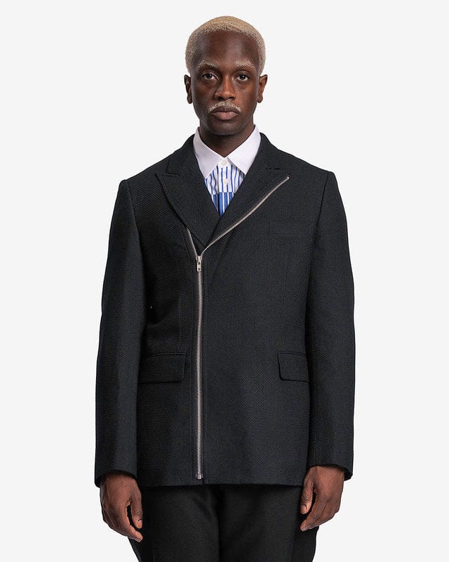 Wool Zipper Detail Blazer Jacket in Black - Main Image
