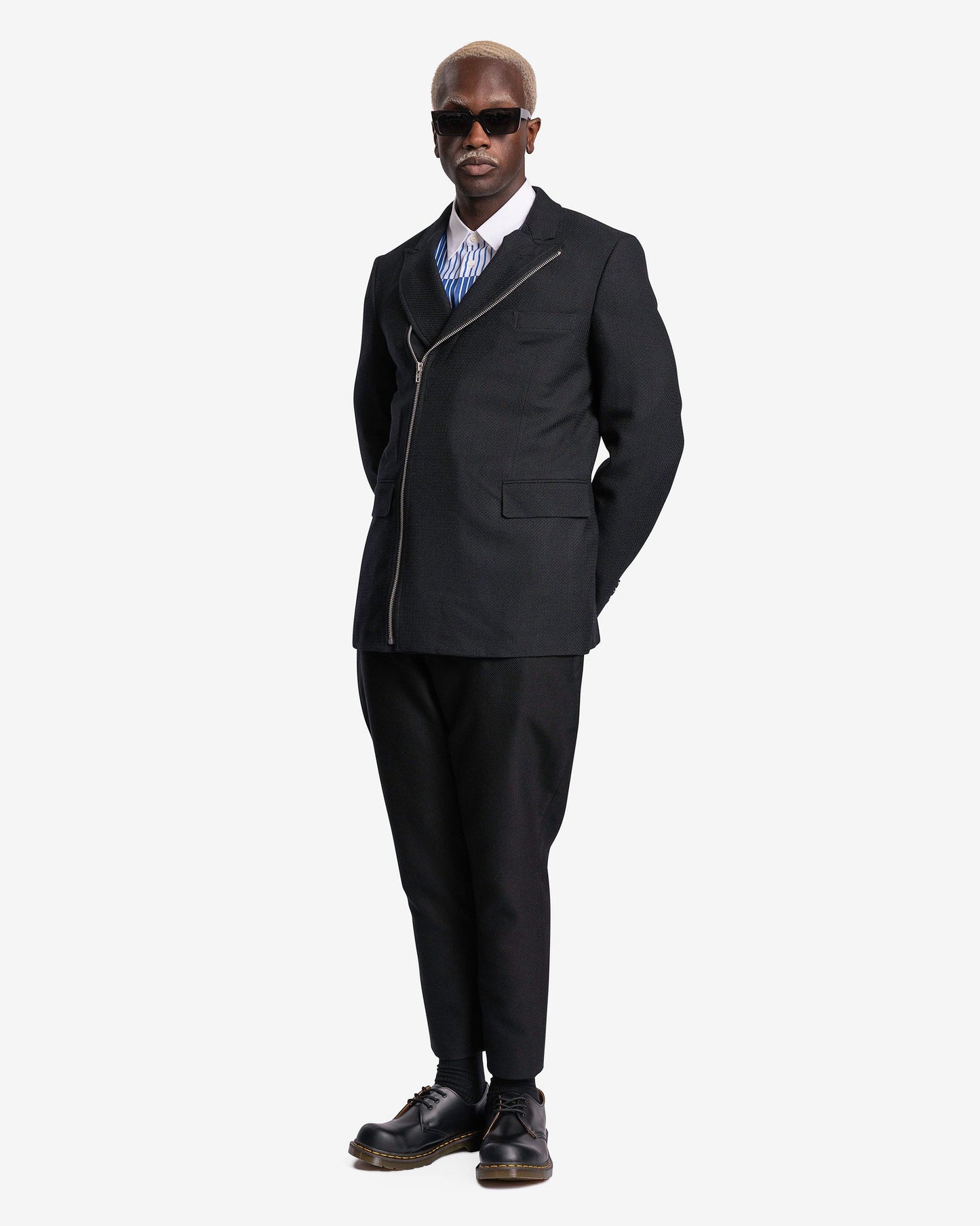 Comme des Garcons Homme Deux Men's Jackets Wool Zipper Detail Blazer Jacket in Black