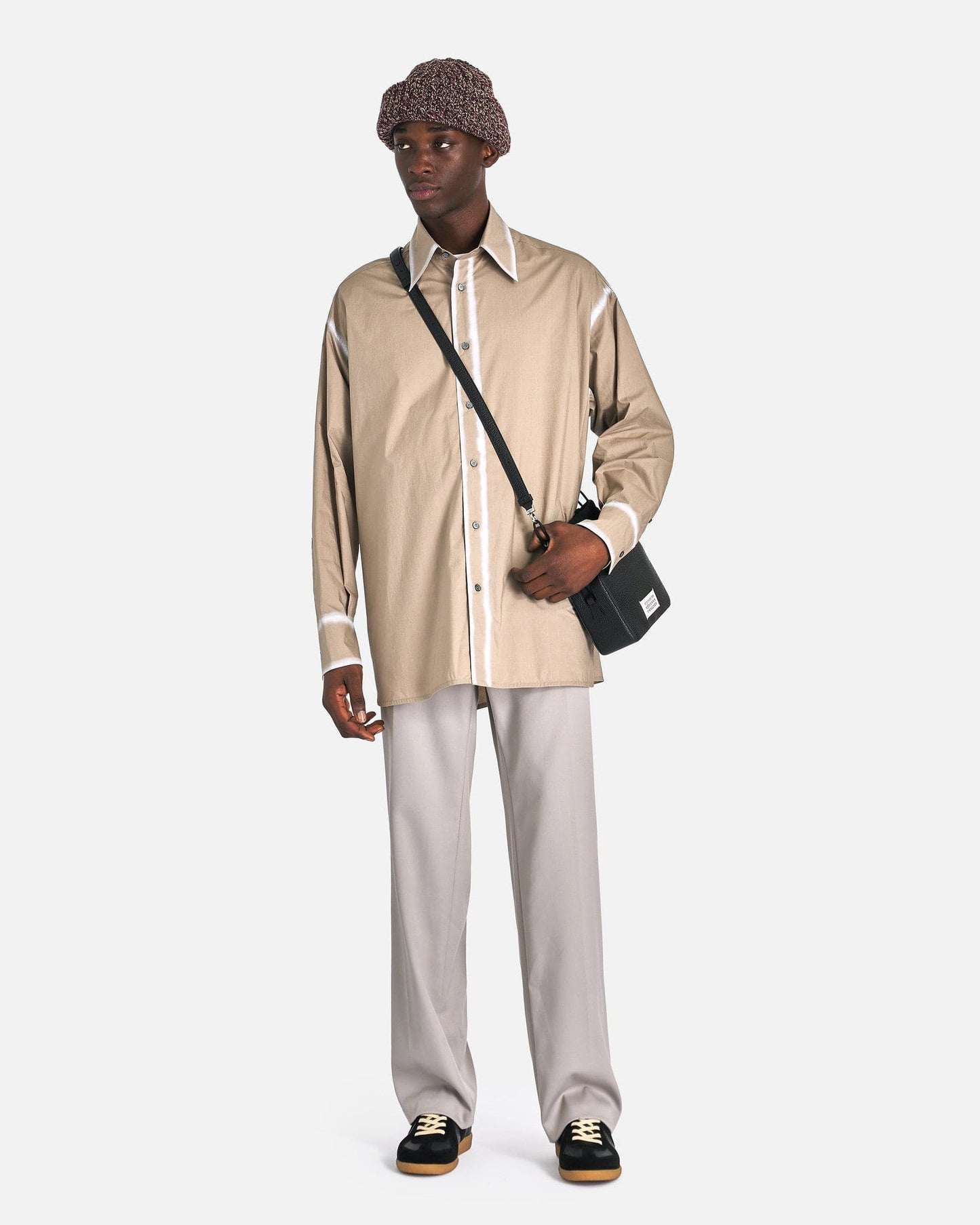 MM6 Maison Margiela Men's Shirts Worn Effect Poplin Shirt in Taupe