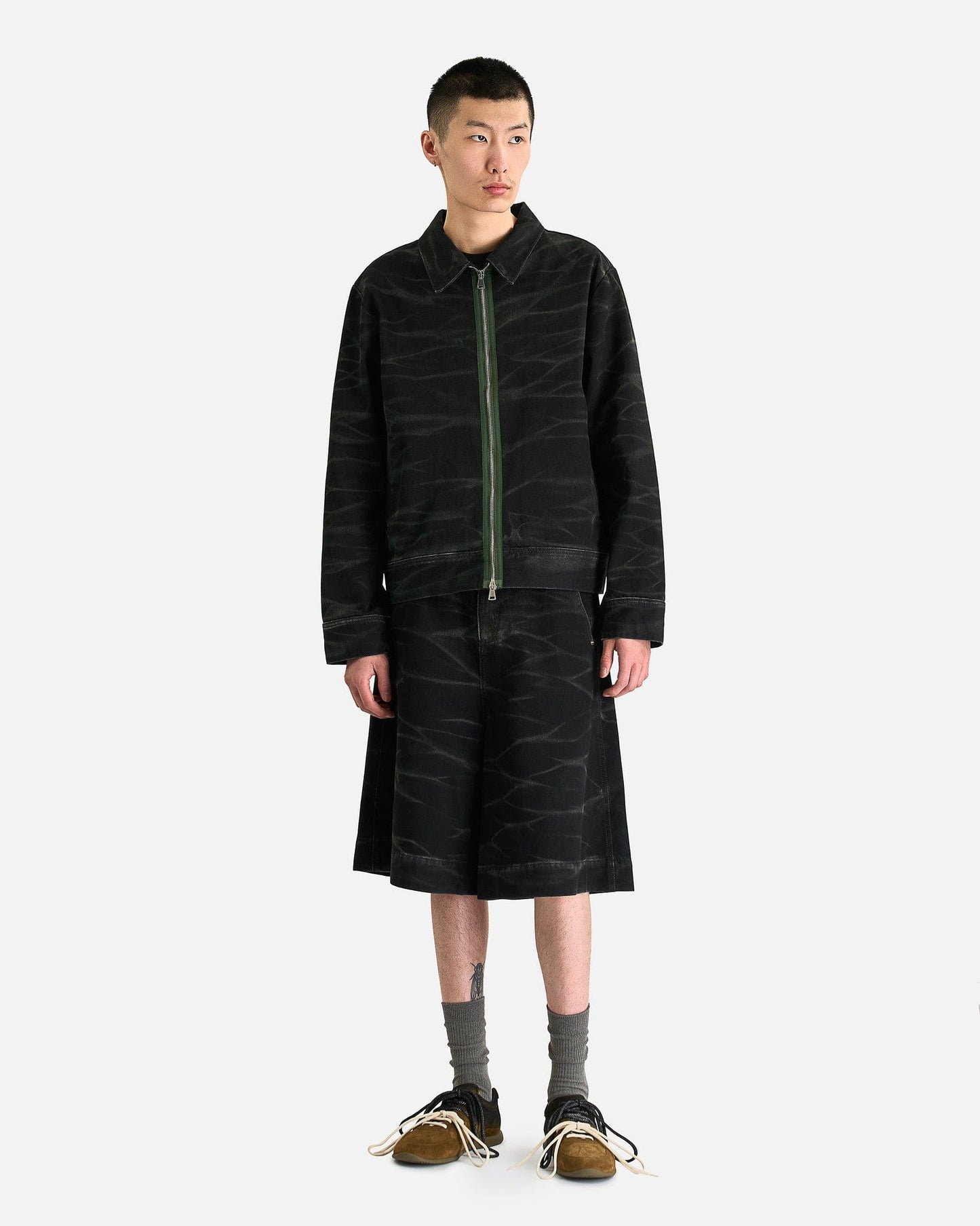 NAMACHEKO Men's Shorts Zebra Denim Shorts in Washed Black