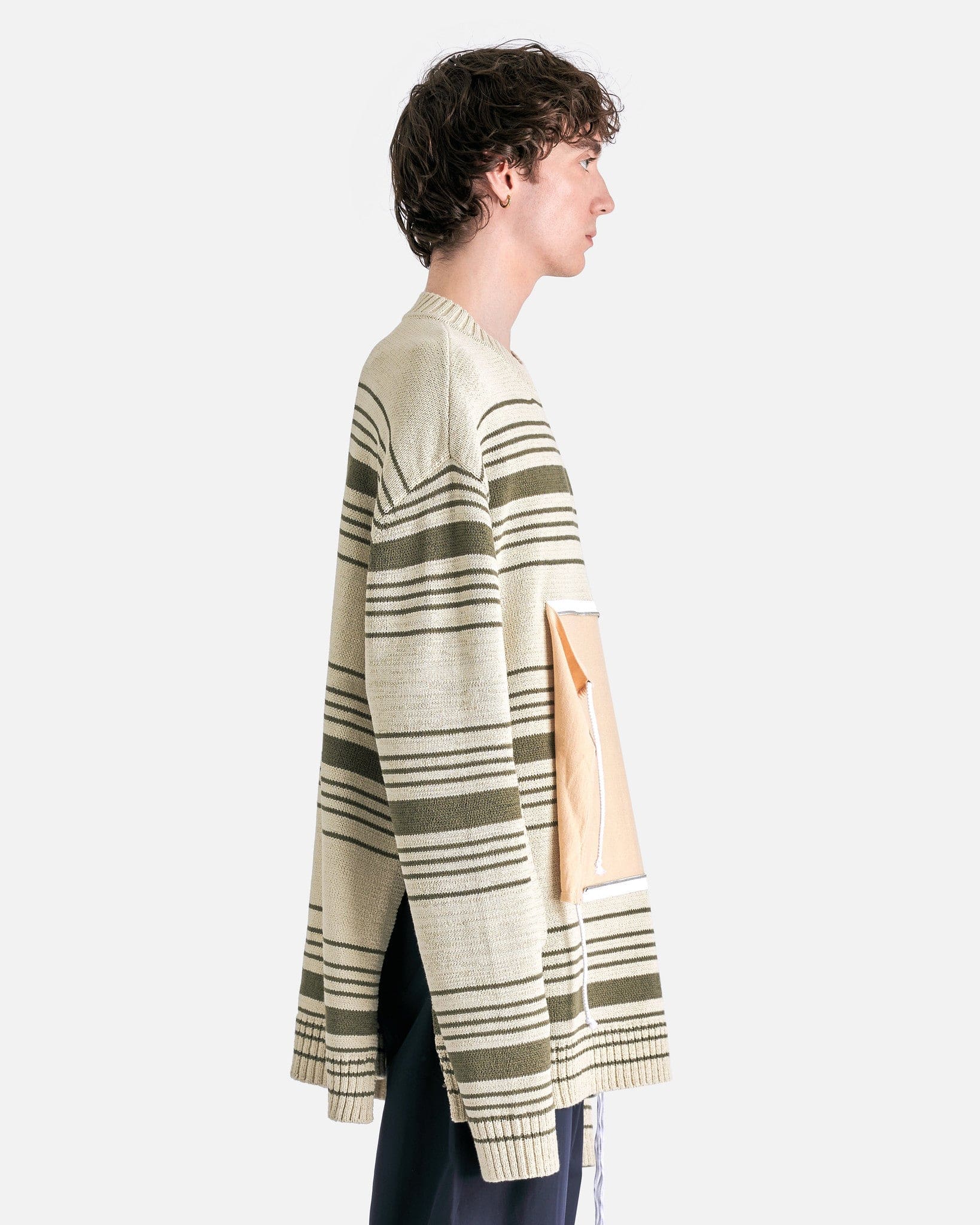 Craig Green Men's Sweater Zip Pocket Stripe Jumper in Ecru Mono Stripe