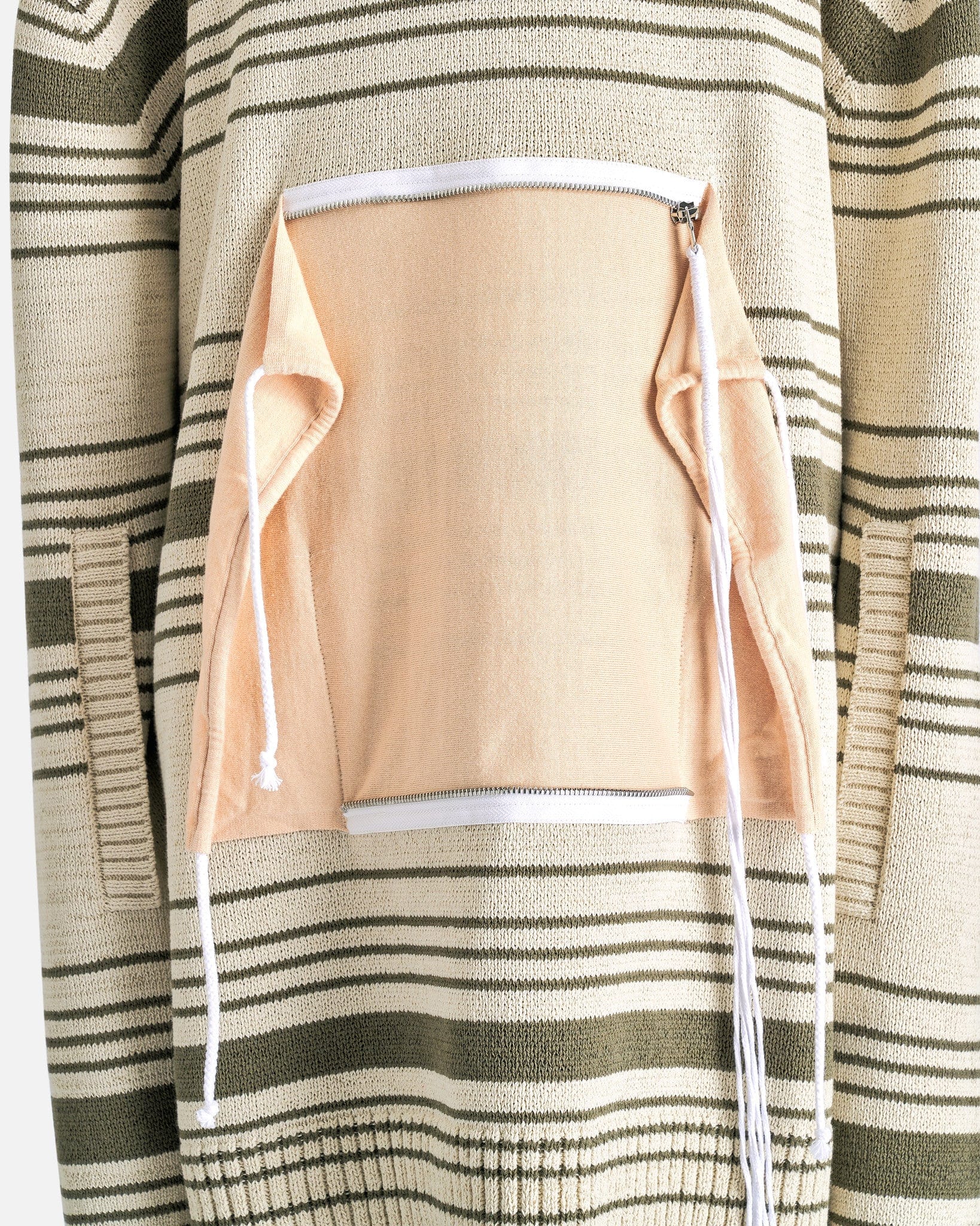 Craig Green Men's Sweater Zip Pocket Stripe Jumper in Ecru Mono Stripe