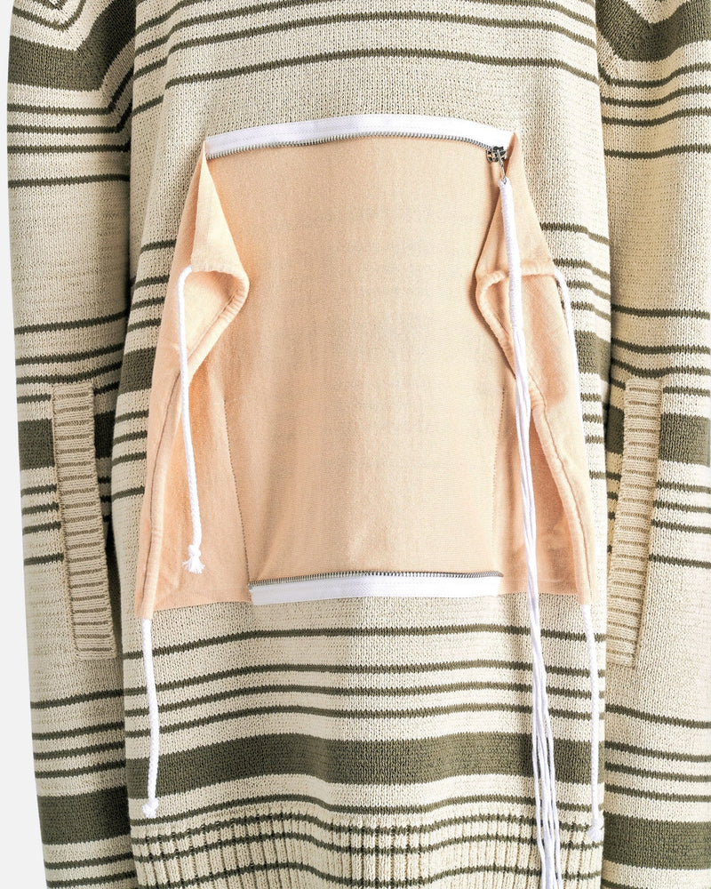 Craig Green Men's Sweater Zip Pocket Stripe Jumper in Ecru Mono Stripe