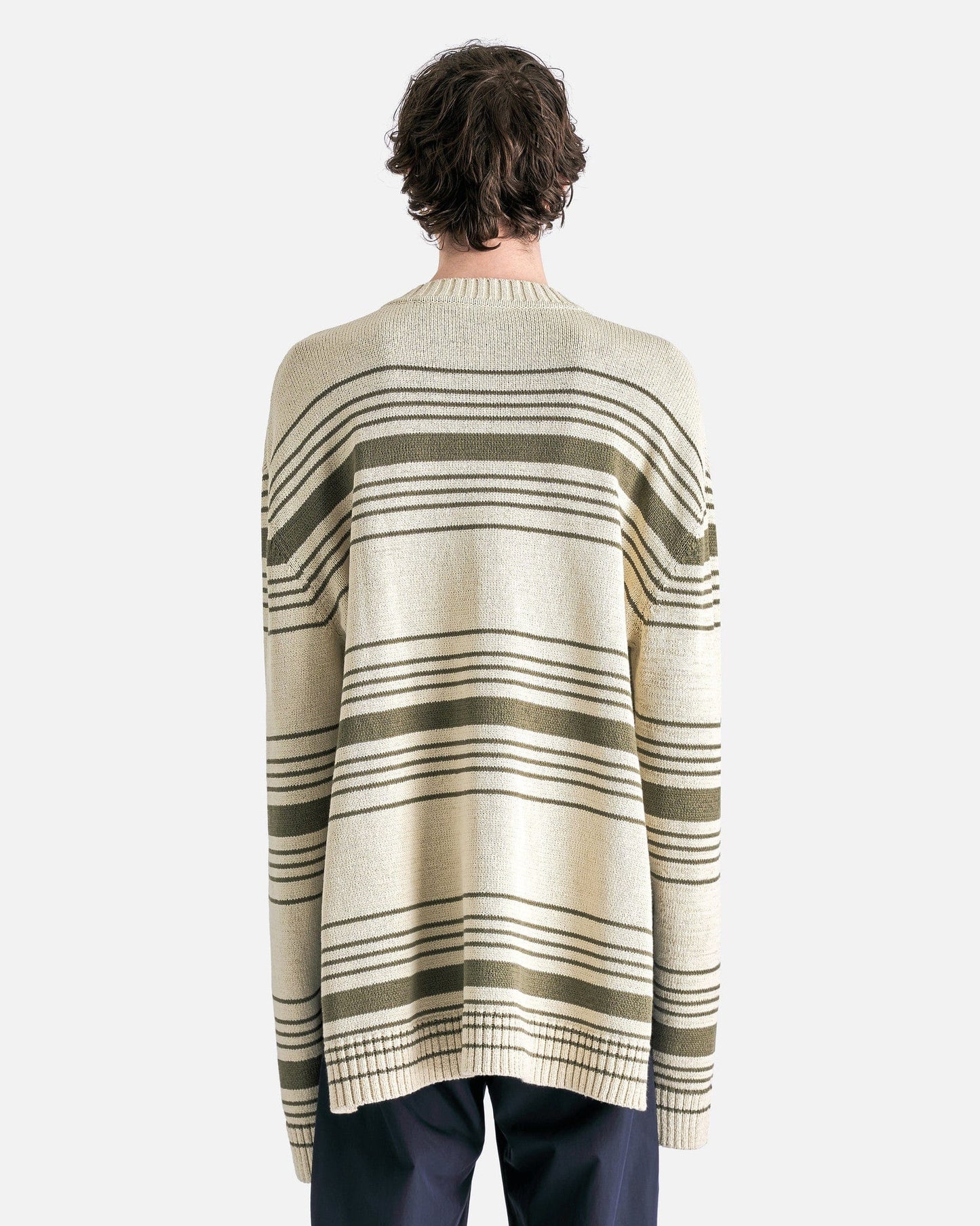 Craig Green Men's Sweater Zip Pocket Stripe Jumper in Ecru Mono Stripe