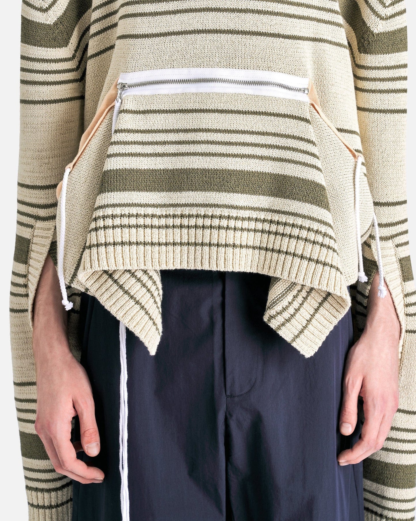 Craig Green Men's Sweater Zip Pocket Stripe Jumper in Ecru Mono Stripe