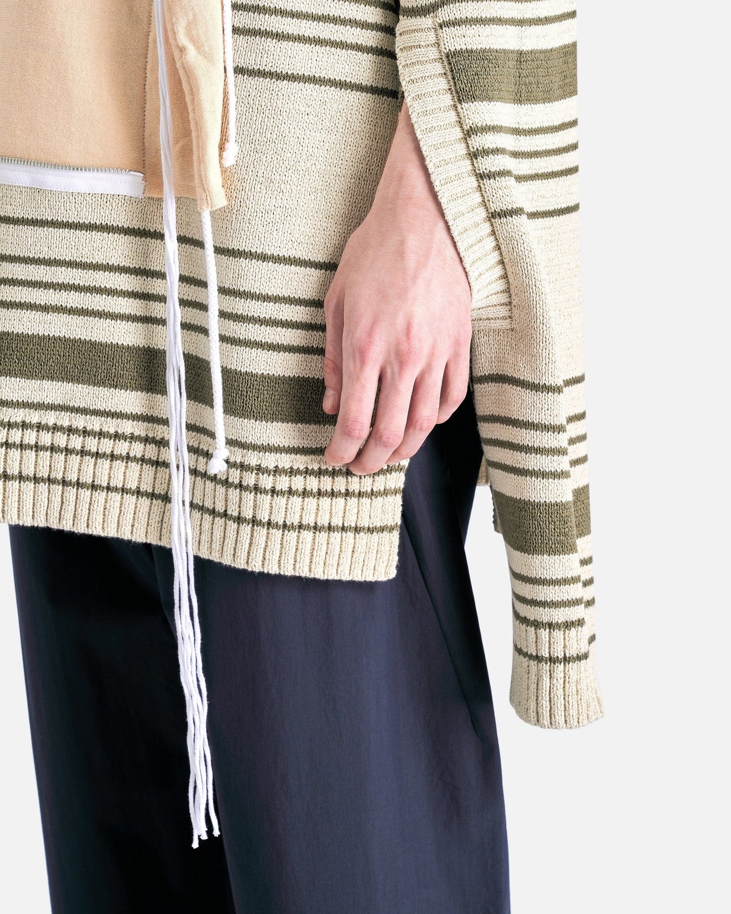 Craig Green Men's Sweater Zip Pocket Stripe Jumper in Ecru Mono Stripe