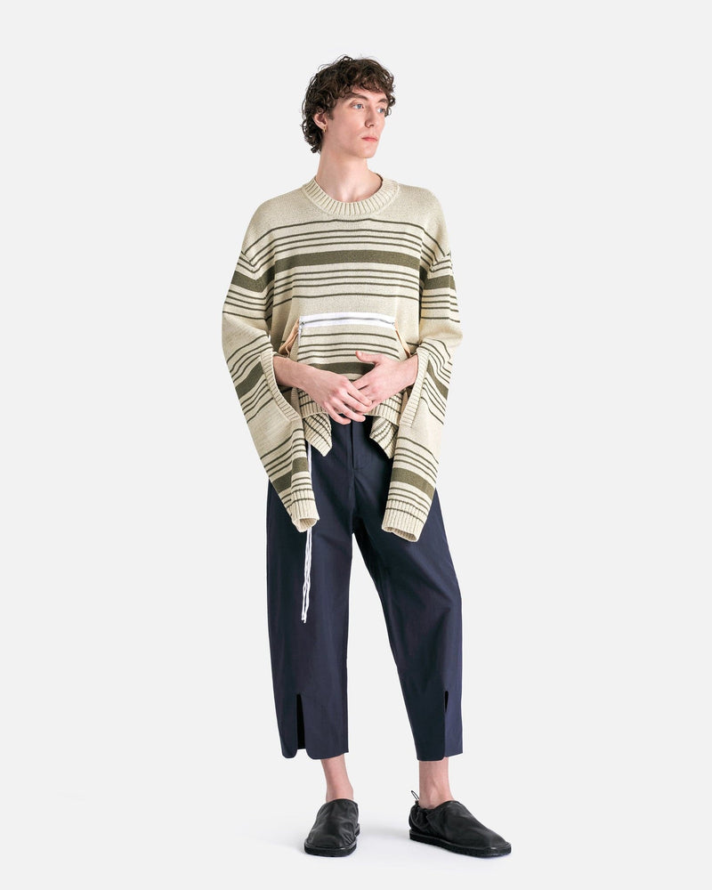 Craig Green Men's Sweater Zip Pocket Stripe Jumper in Ecru Mono Stripe