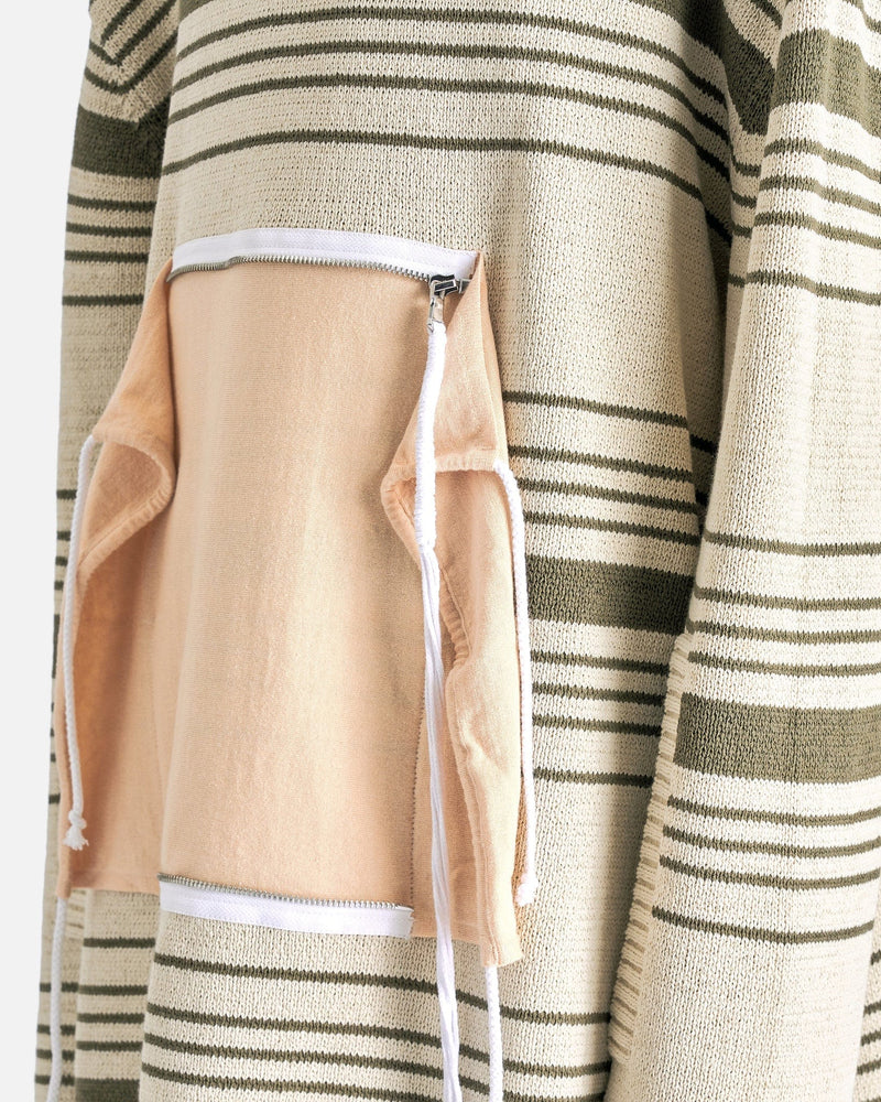 Craig Green Men's Sweater Zip Pocket Stripe Jumper in Ecru Mono Stripe