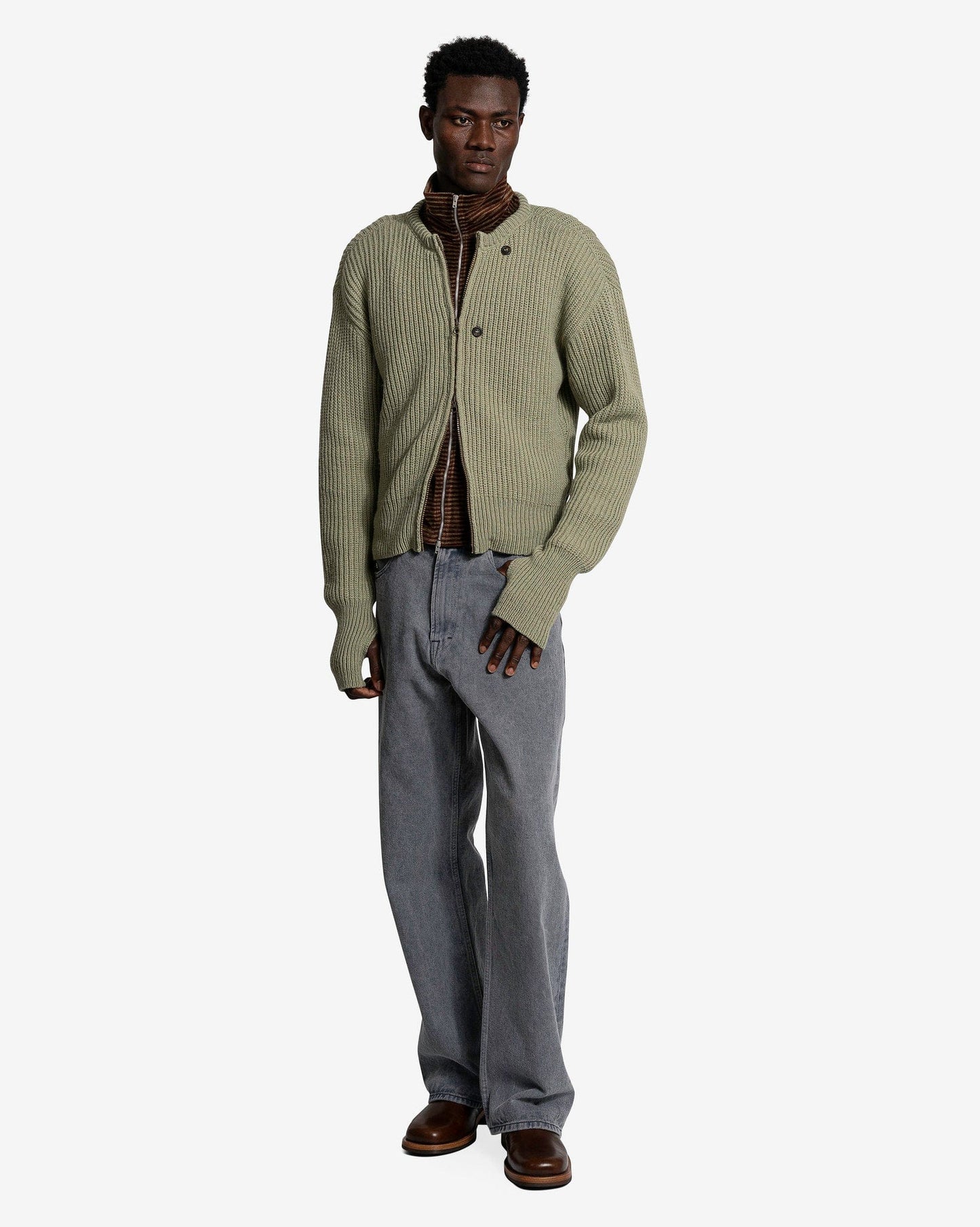 Our Legacy Men's Sweater Zip Wrap Cardigan in Refined Green Quotidin Wool